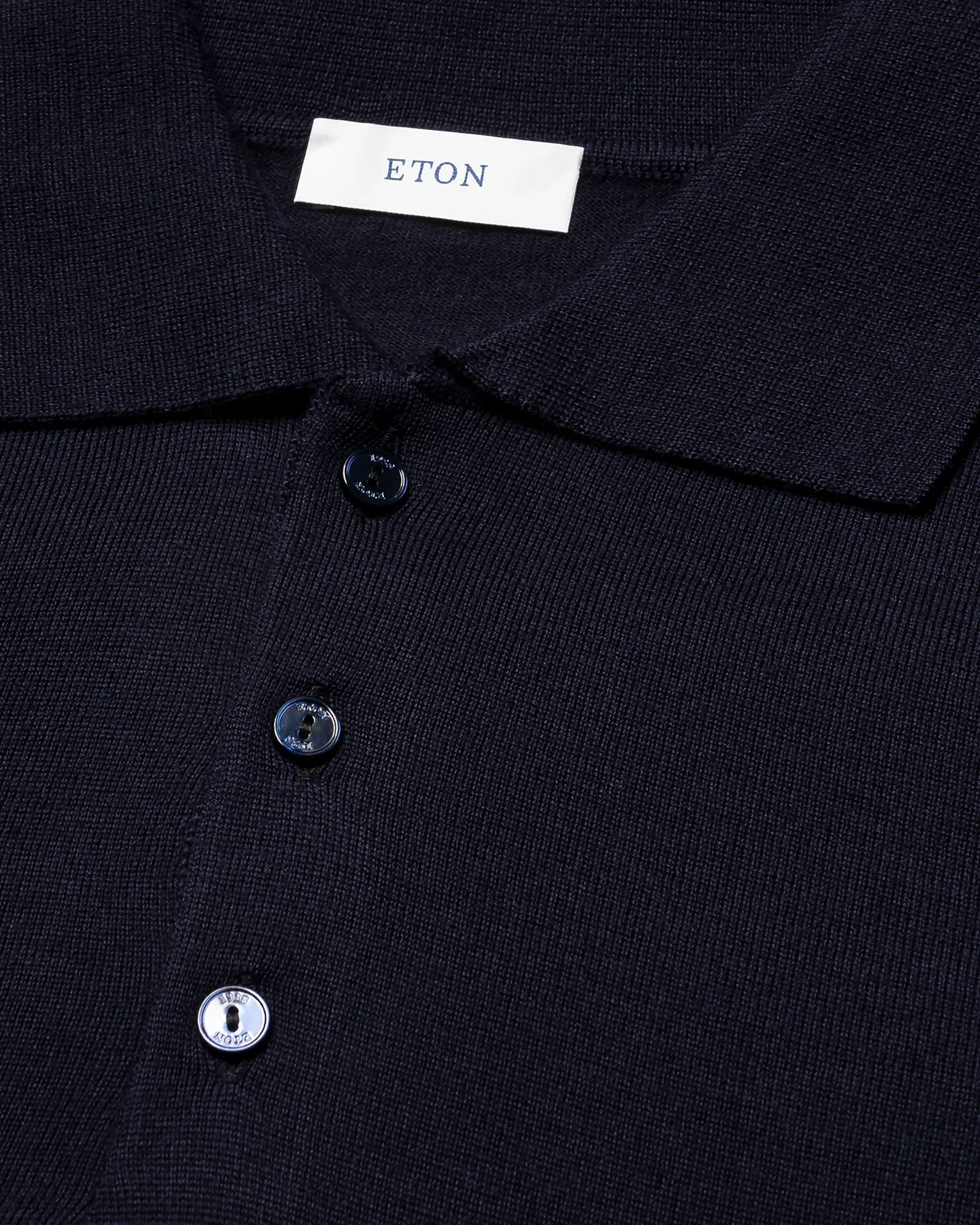 Eton - navy blue merino fine knit polo shirt