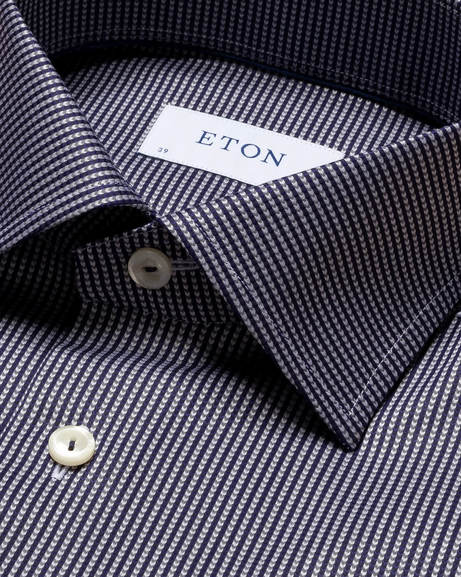 Eton - navy herringbone pique shirt