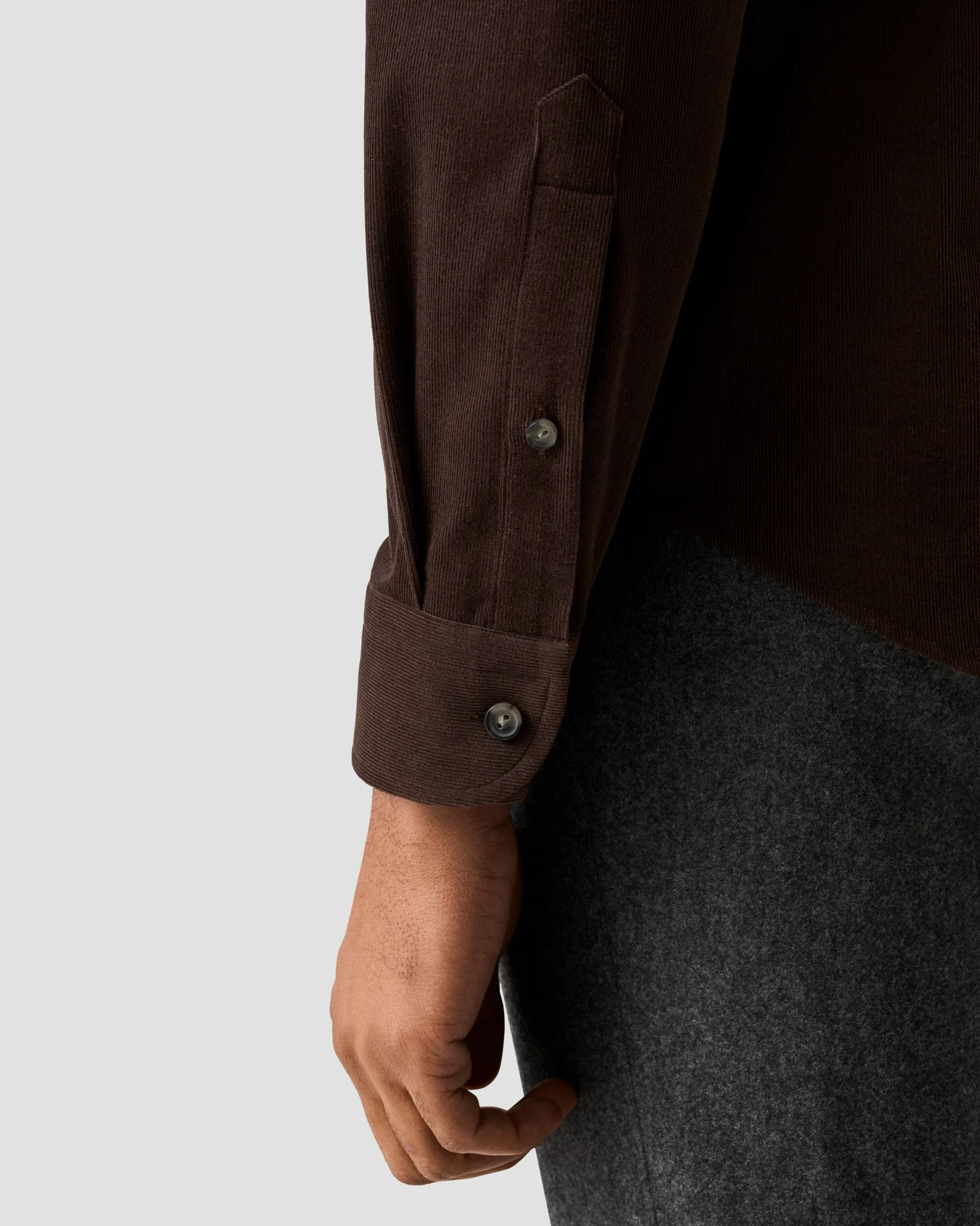 Eton - dark brown solid corduroy shirt