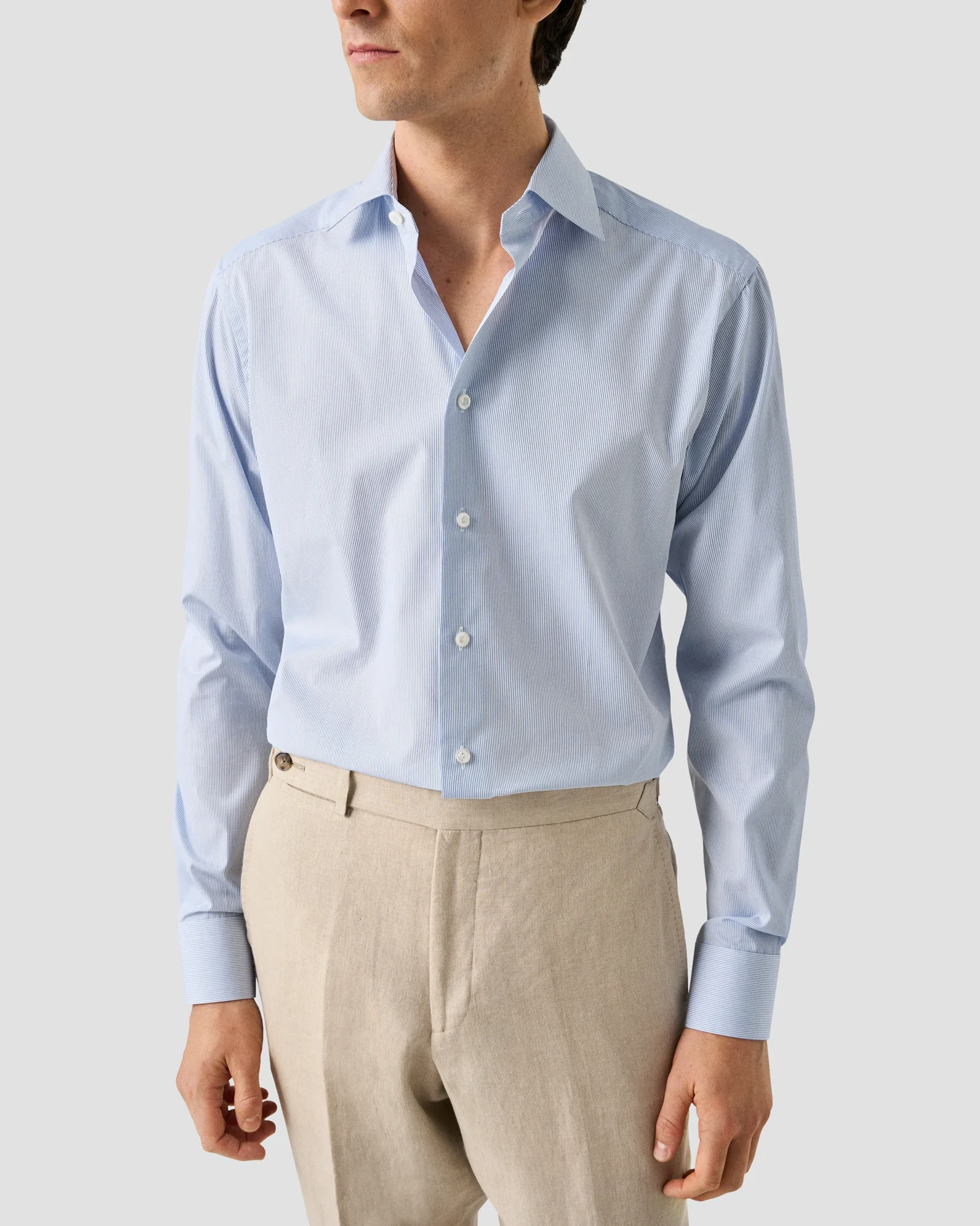 Eton - light blue fine striped elevated pique shirt