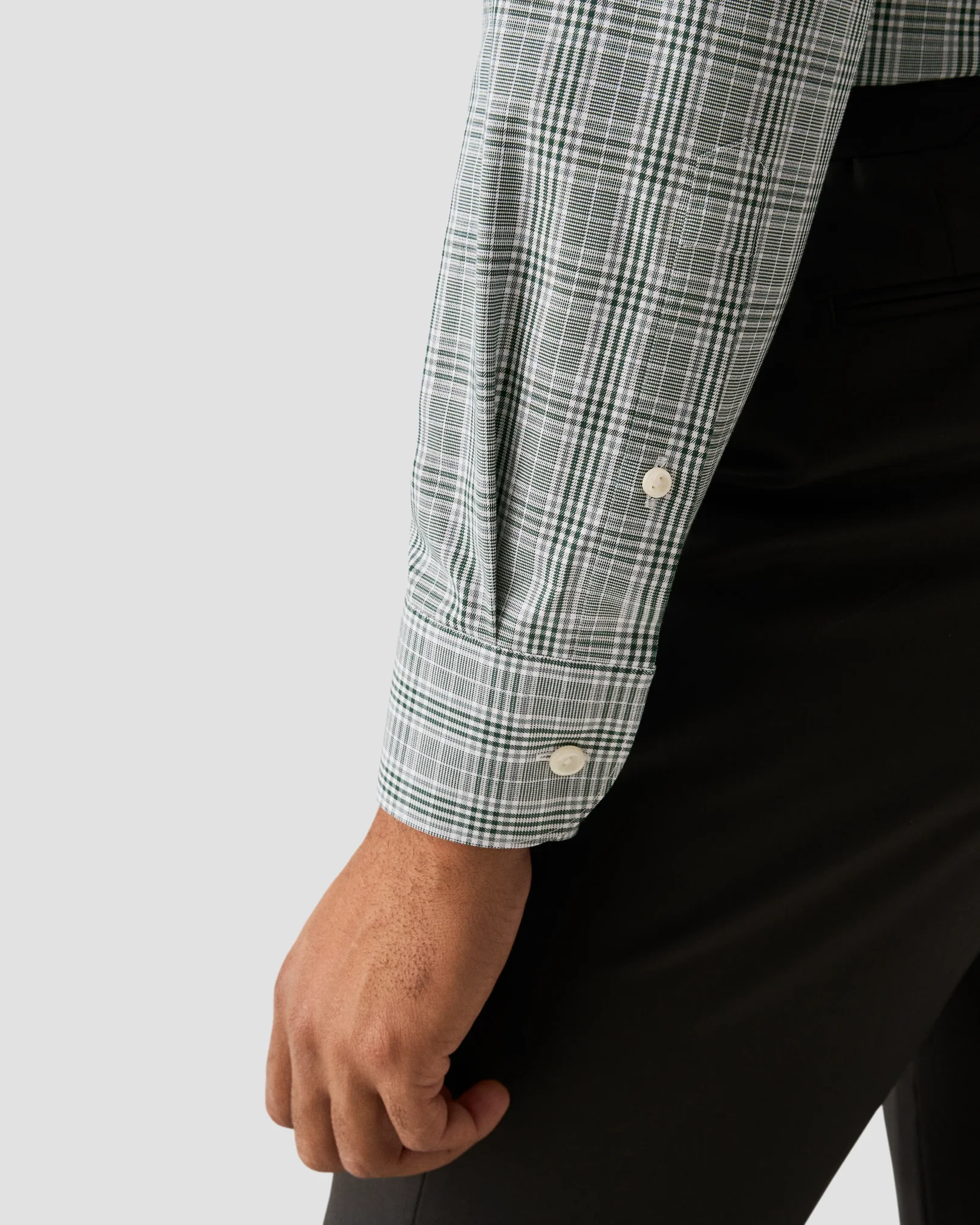 Eton - dark green prince of wales check twill shirt