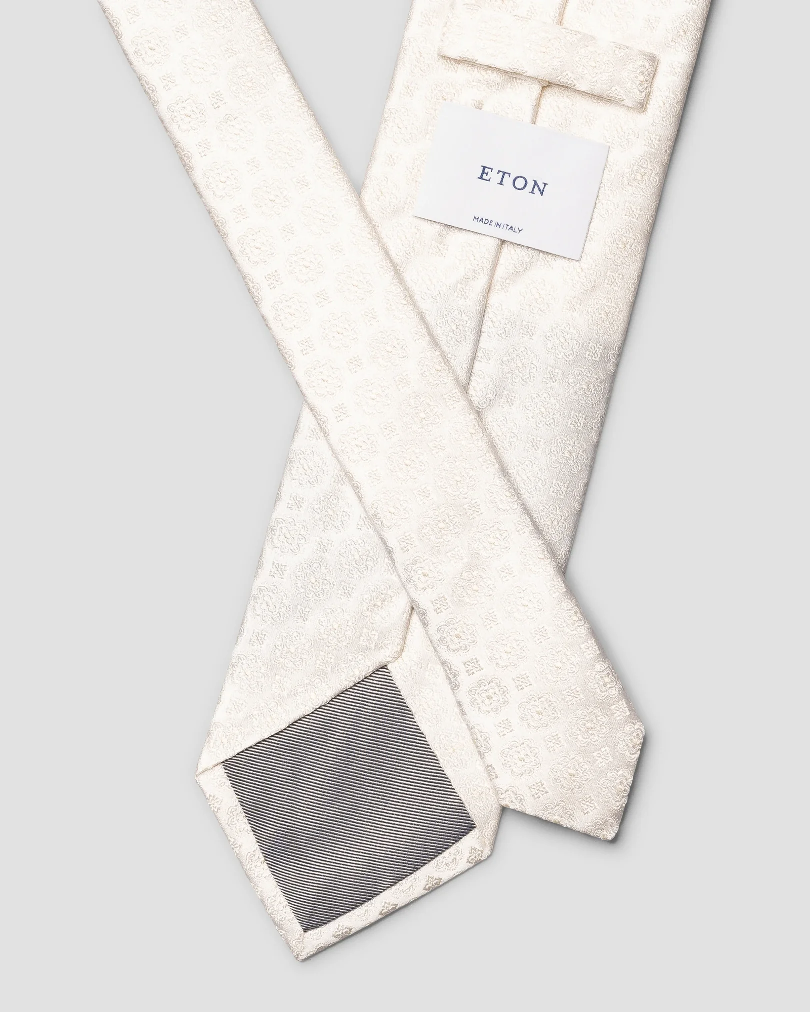 Eton - medallion woven silk tie white