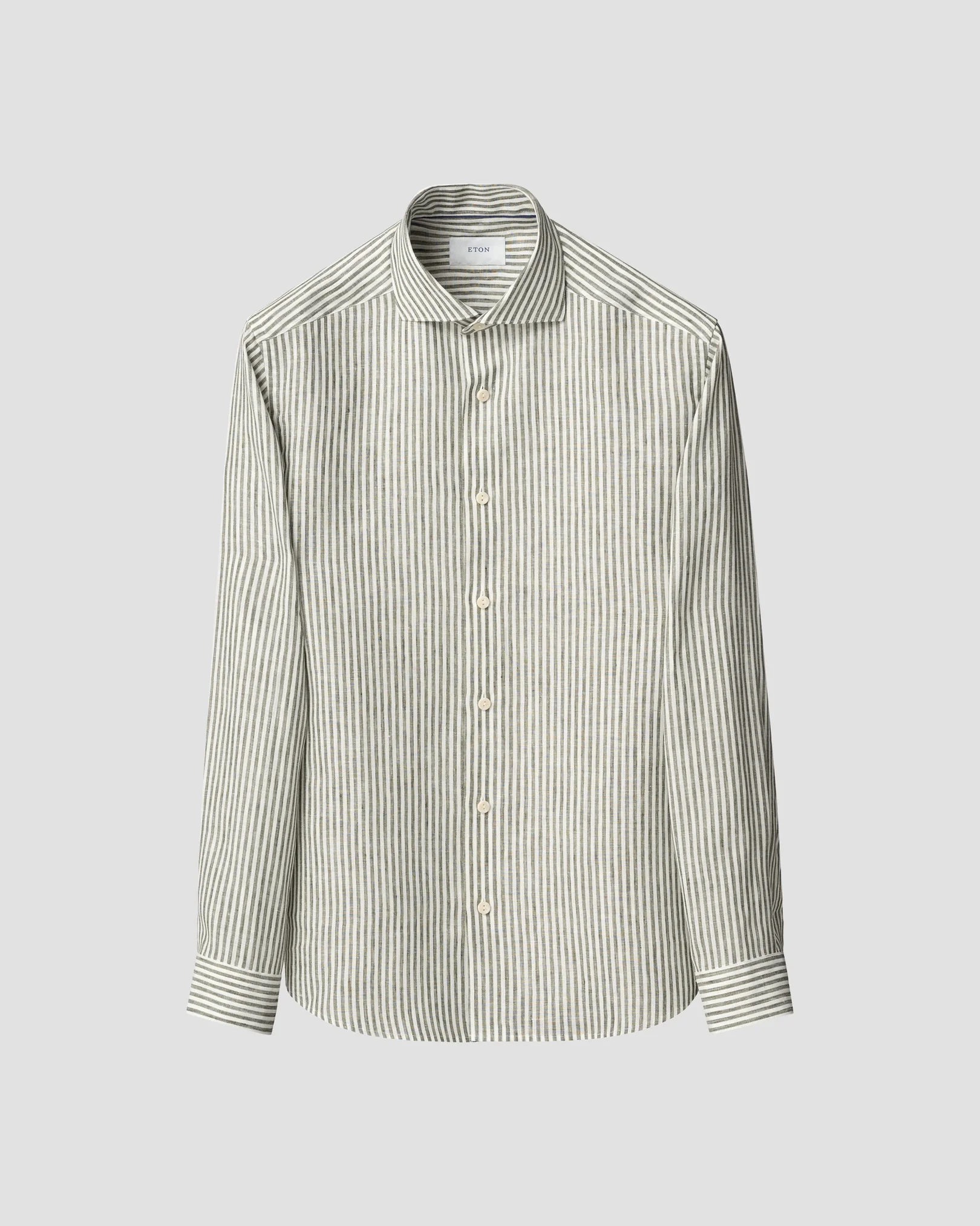 Eton - dark green striped linen shirt