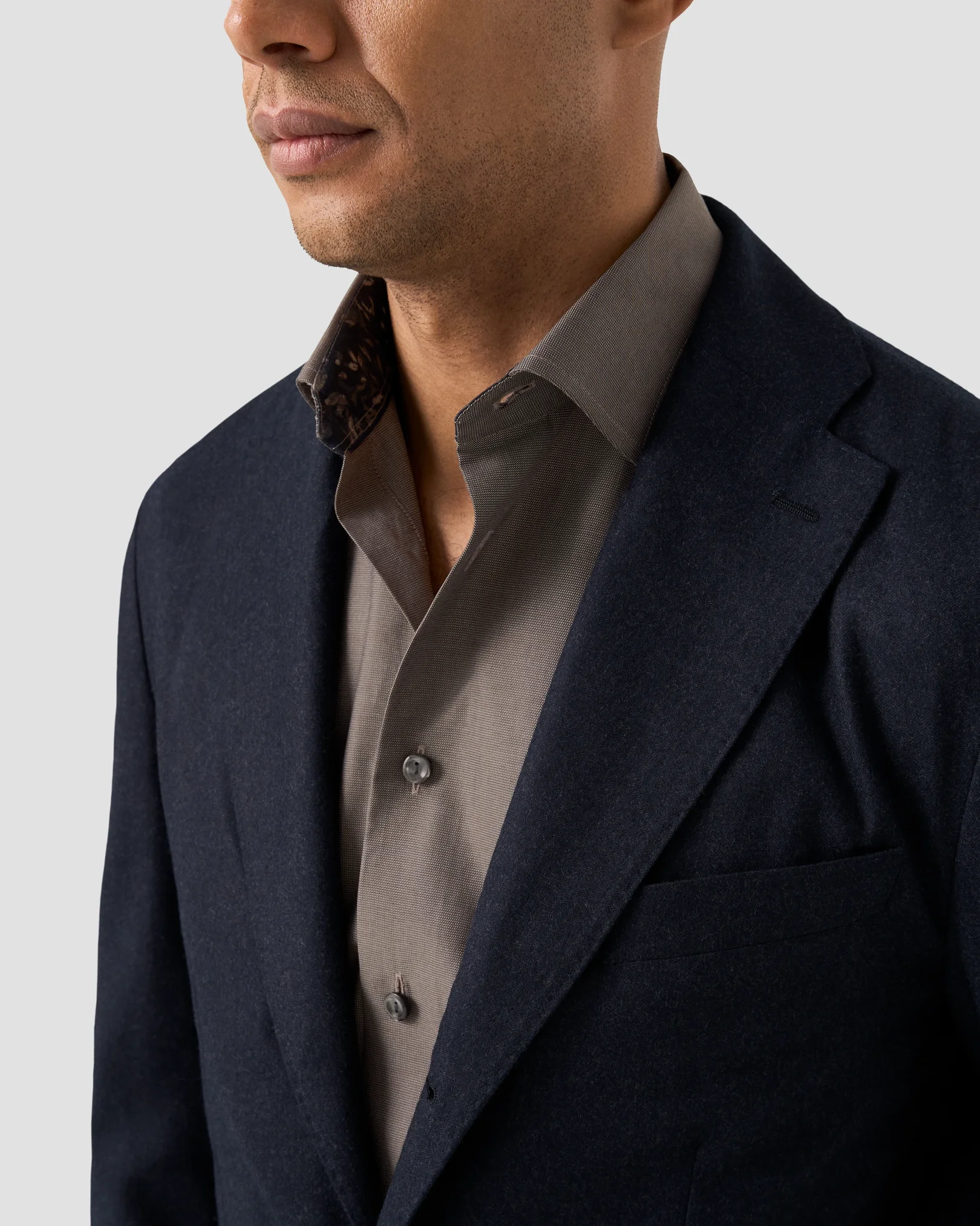 Eton - dark brown floral effect semi solid shirt