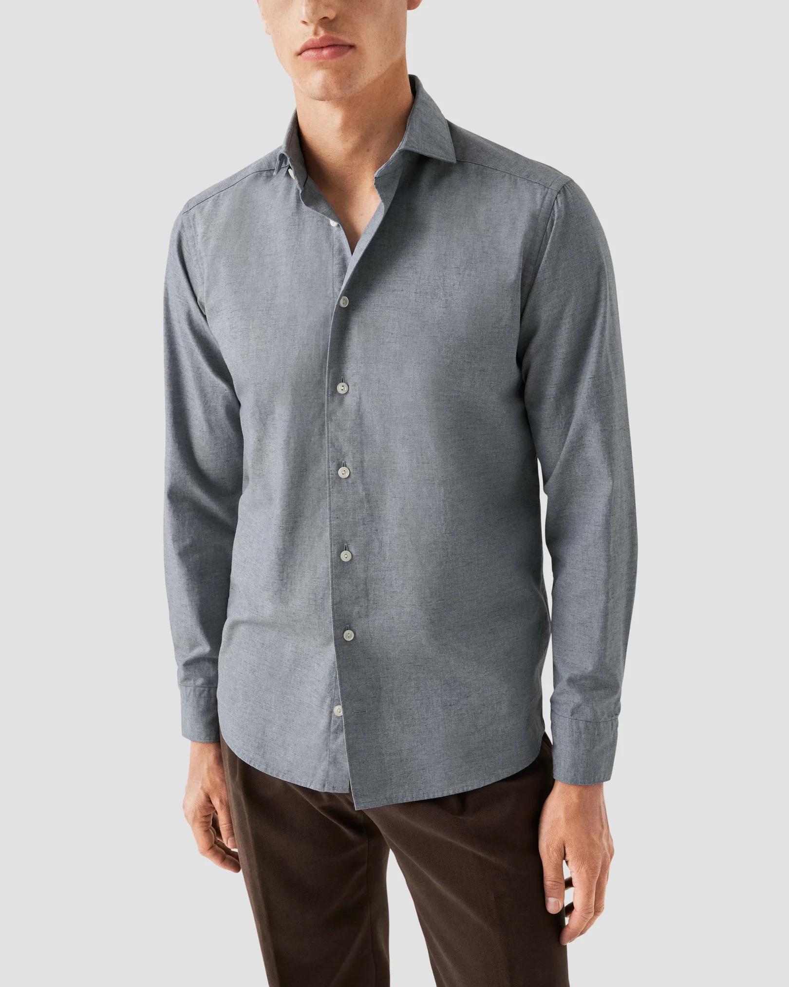 Eton - mid blue flannel wide spread shirt