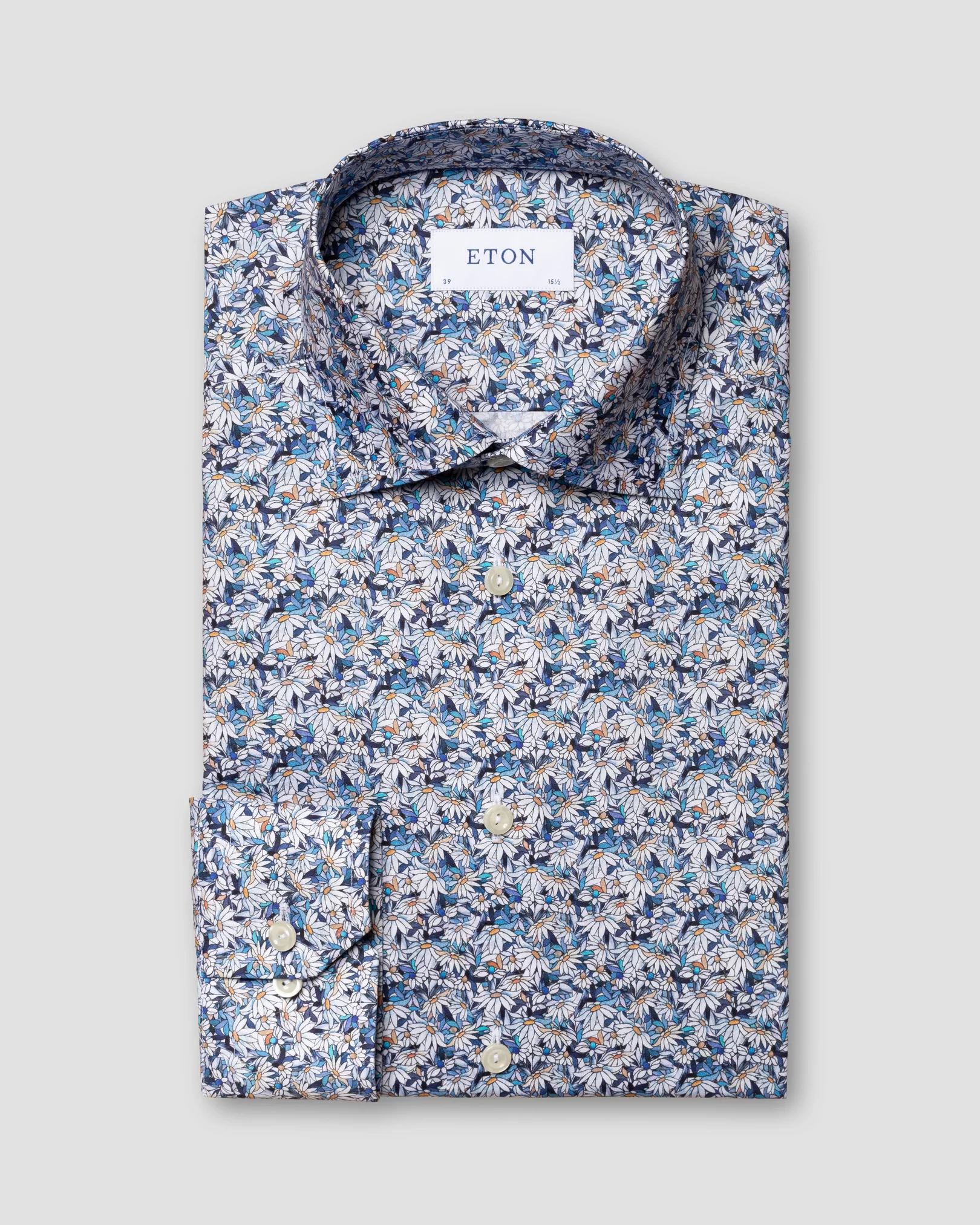Eton - blue stained glass floral signature twill shirt