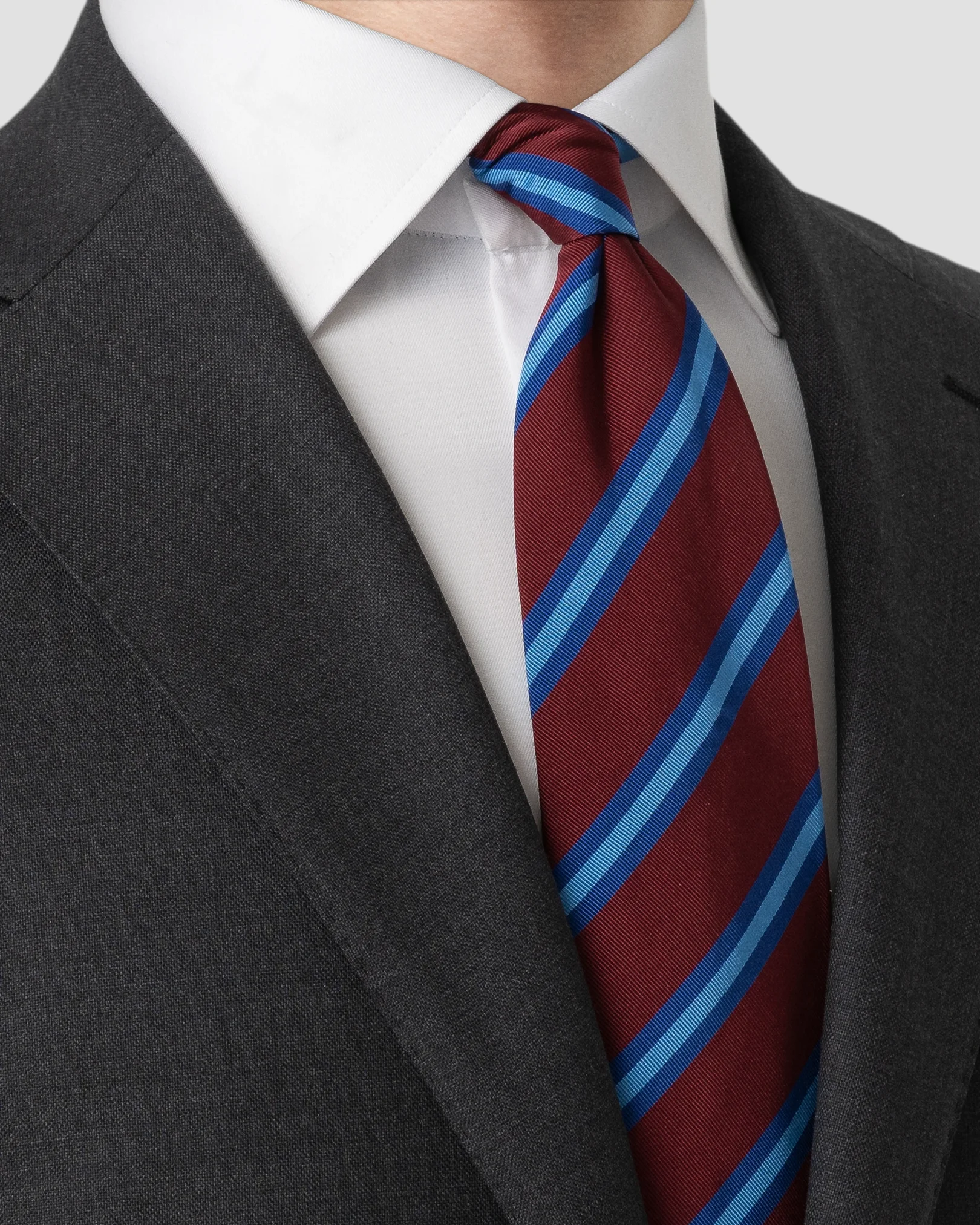 Eton - striped silk cotton mogador tie dark red