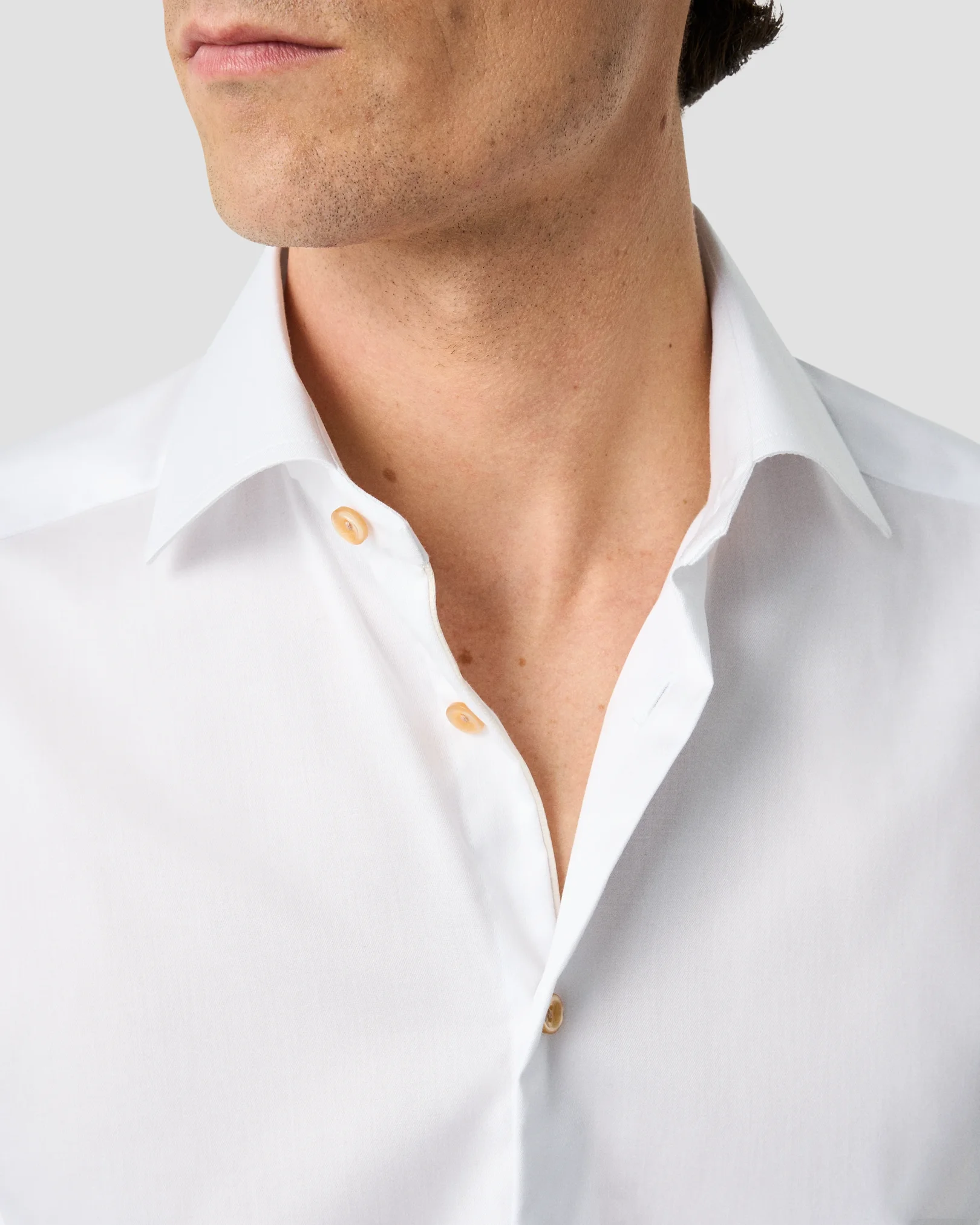 Eton - white solid signature twill beige effect shirt