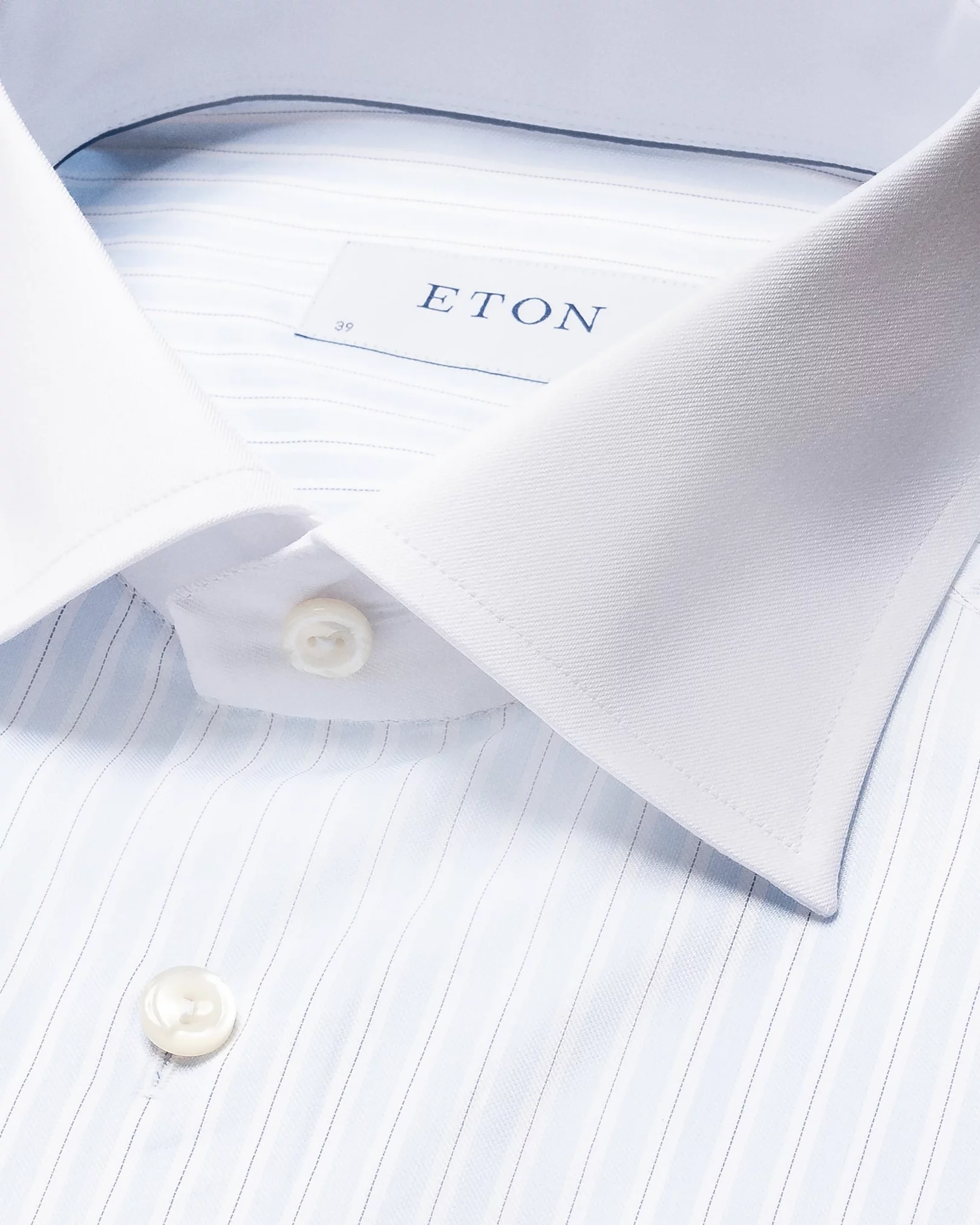 Light Blue Striped White Collar Signature Twill Shirt