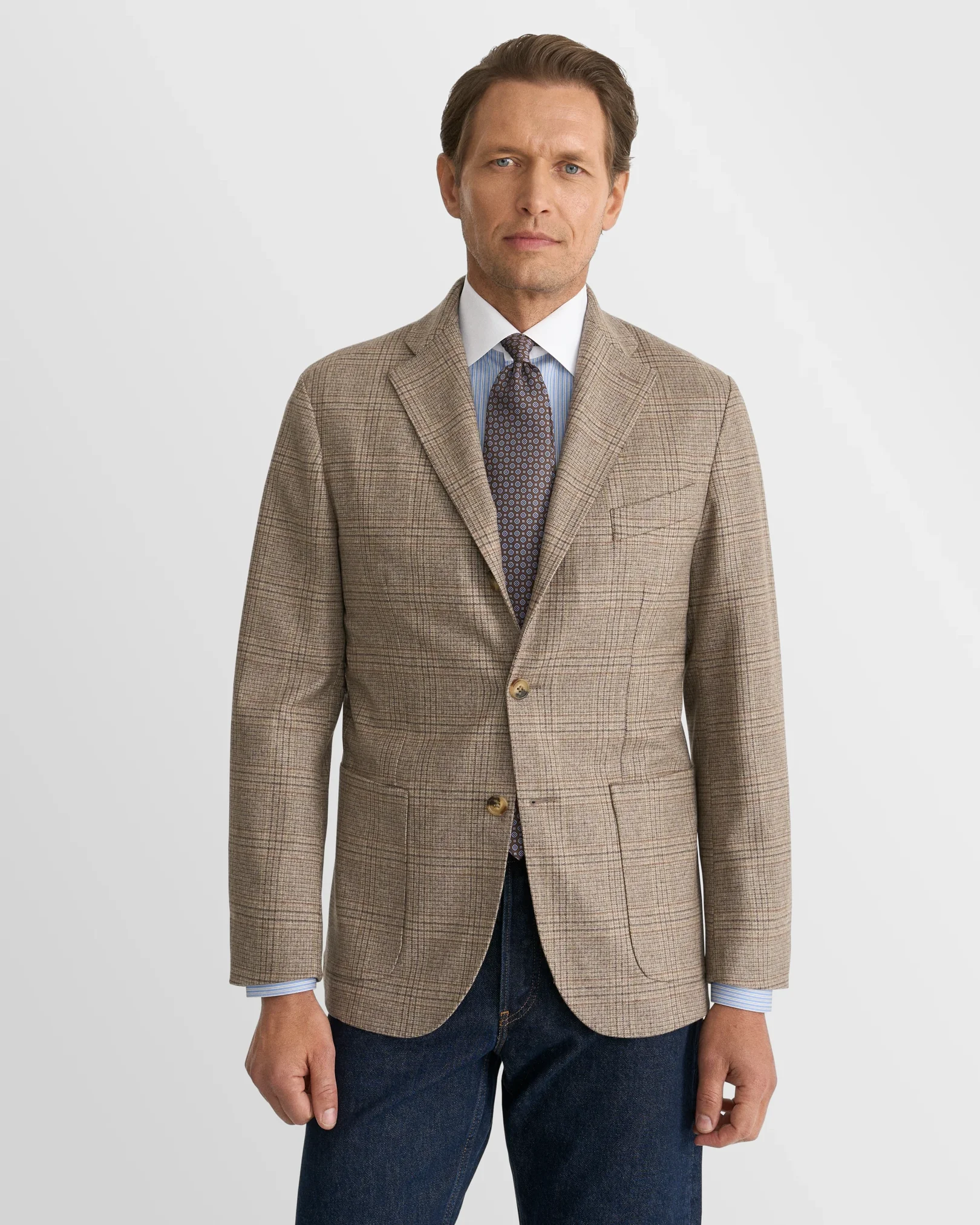 Eton - mid blue striped white collar supima 120 shirt