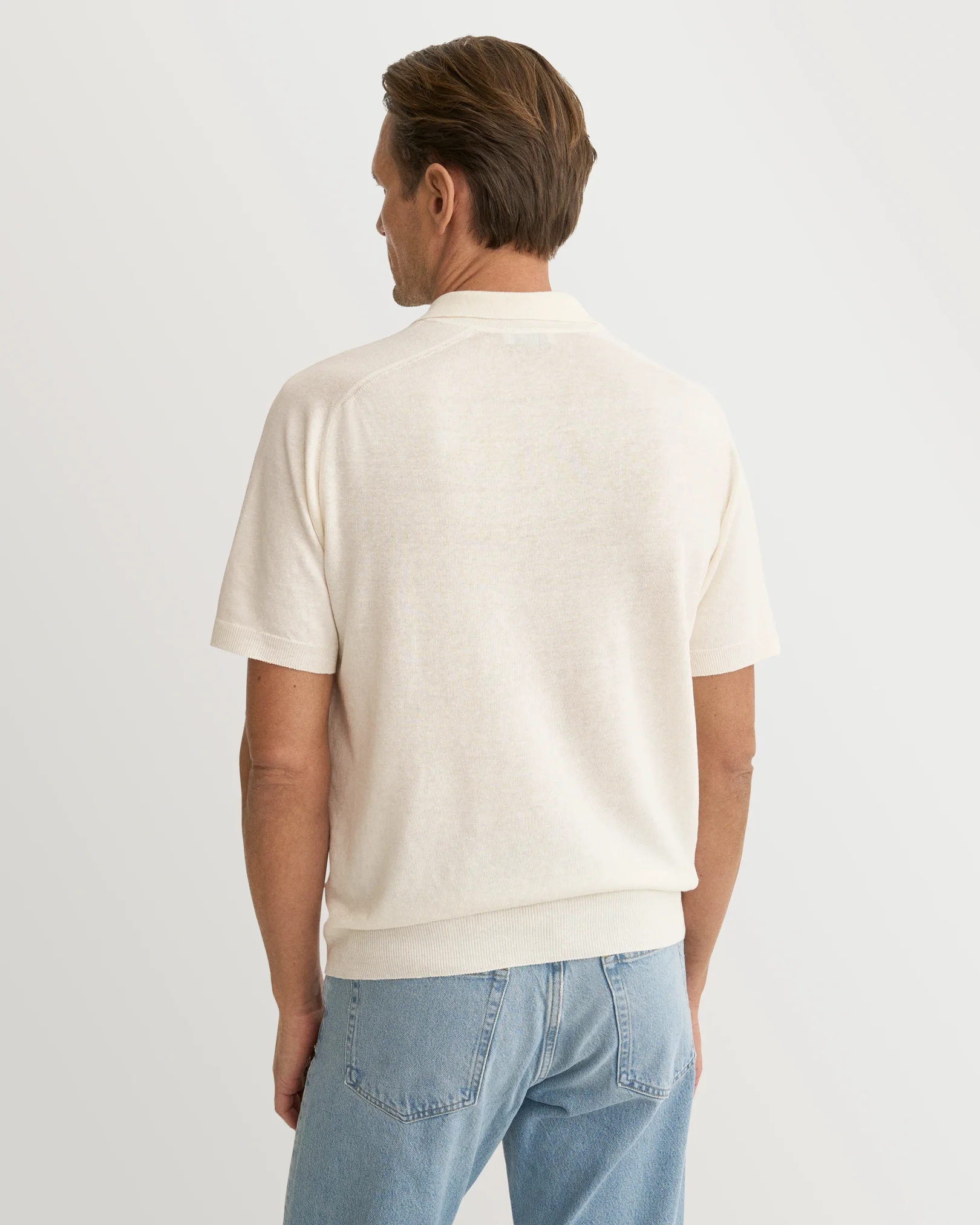 Eton - cotton linen fine knit polo shirt