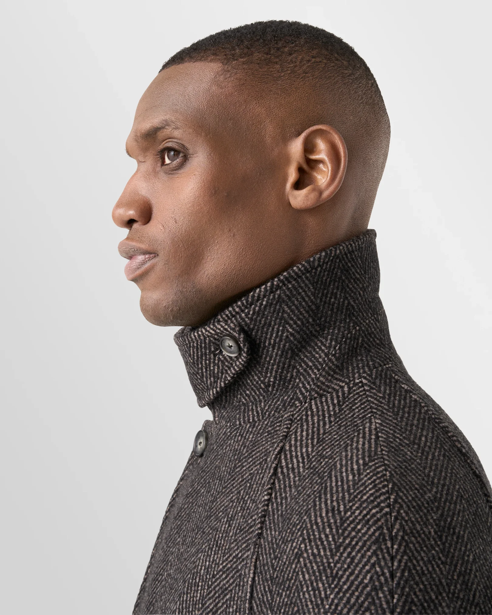 Eton - dark brown wool cashmere herringbone raglan coat