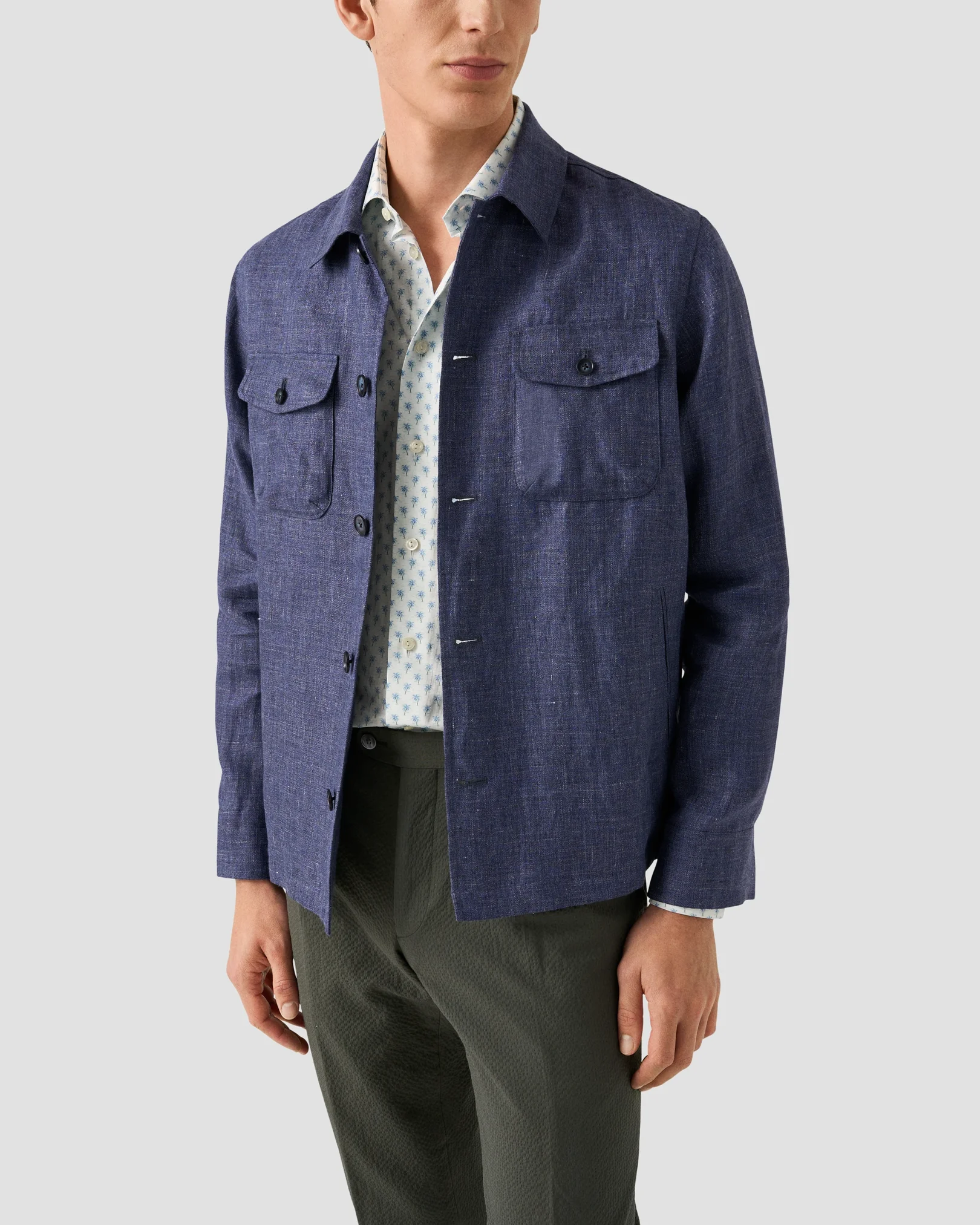 Eton - light blue palm tree signature twill shirt