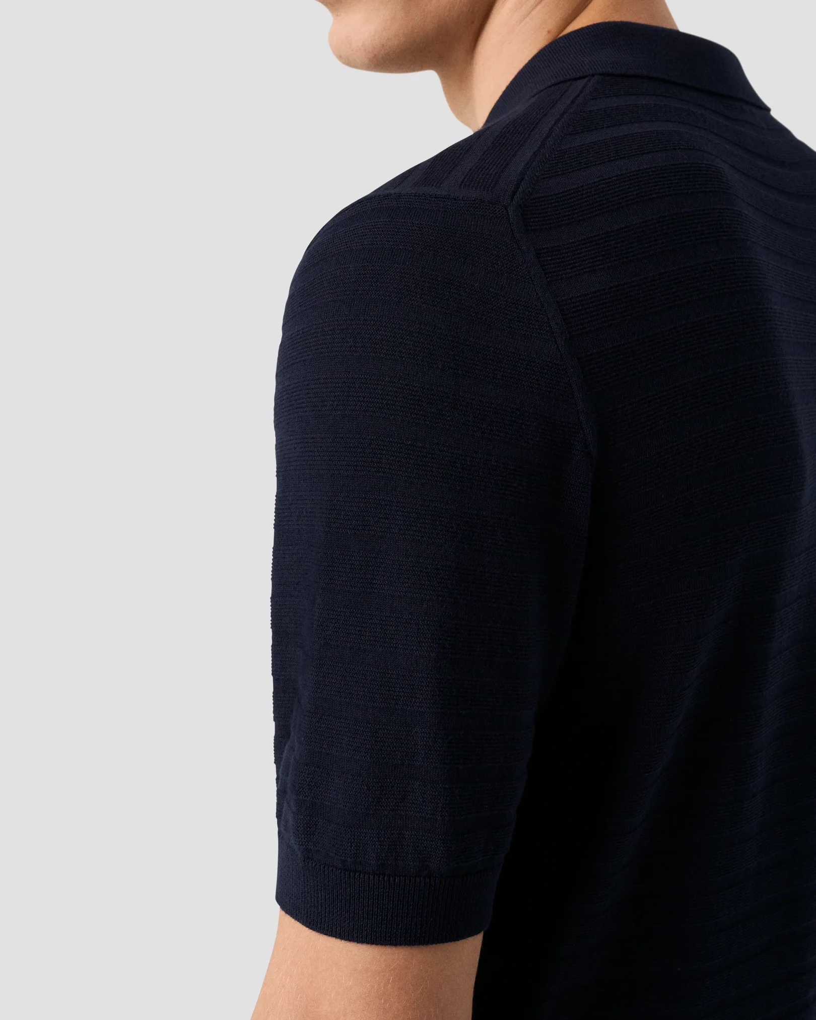 Eton - dark blue horisontal striped fine knit polo shirt