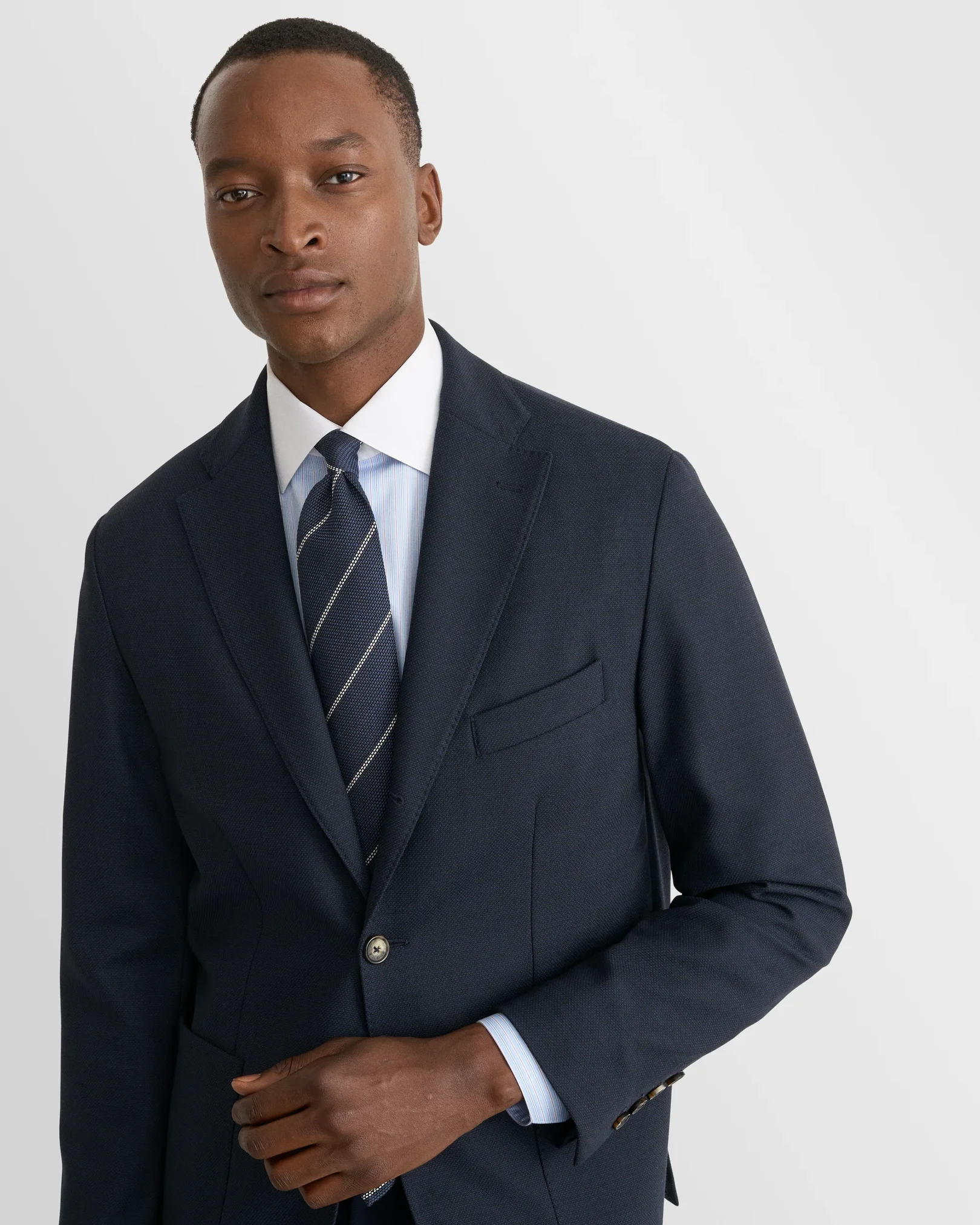 Eton - light blue striped white collar supima 120 shirt