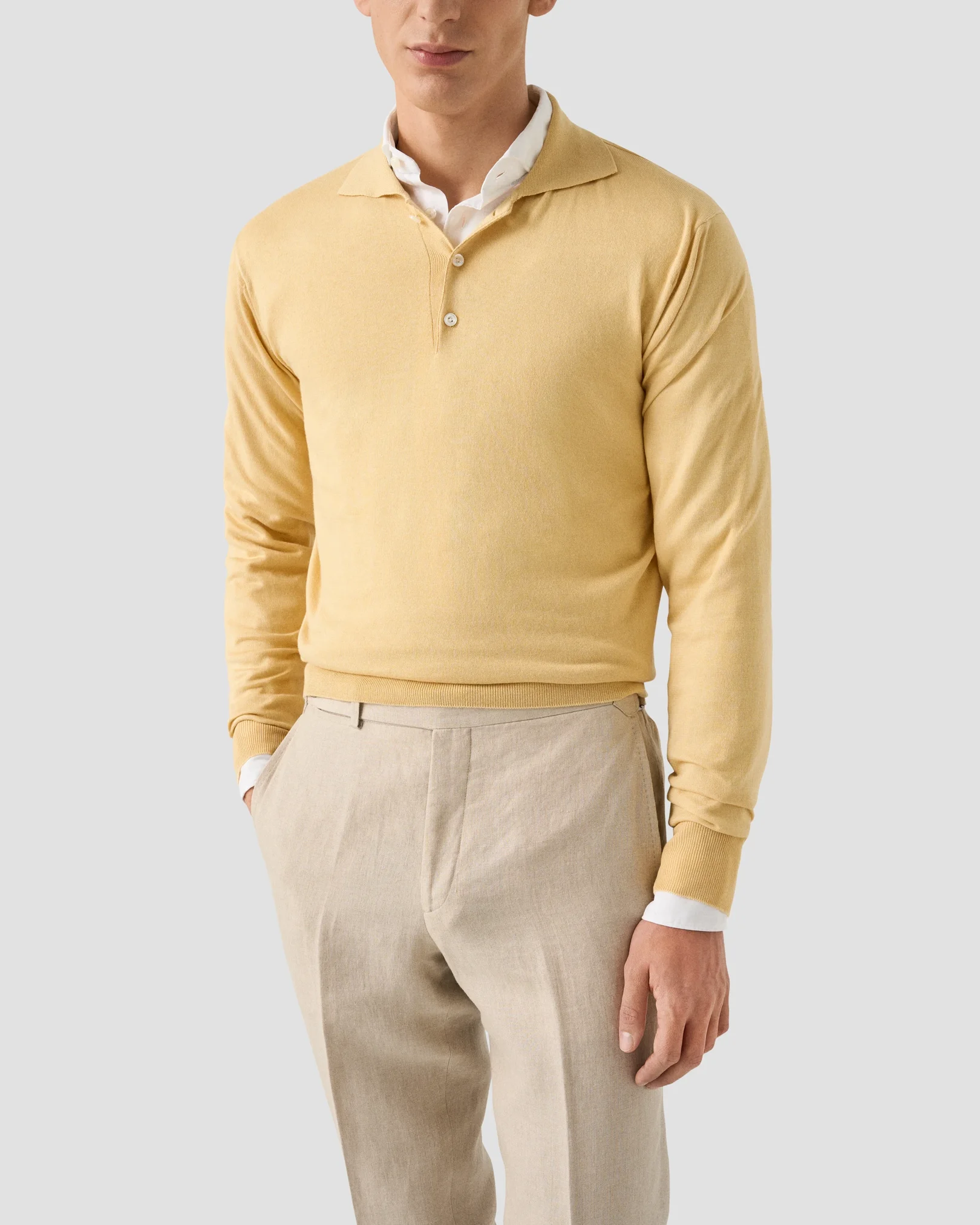 Eton - yellow cotton cashmere fine knit polo shirt