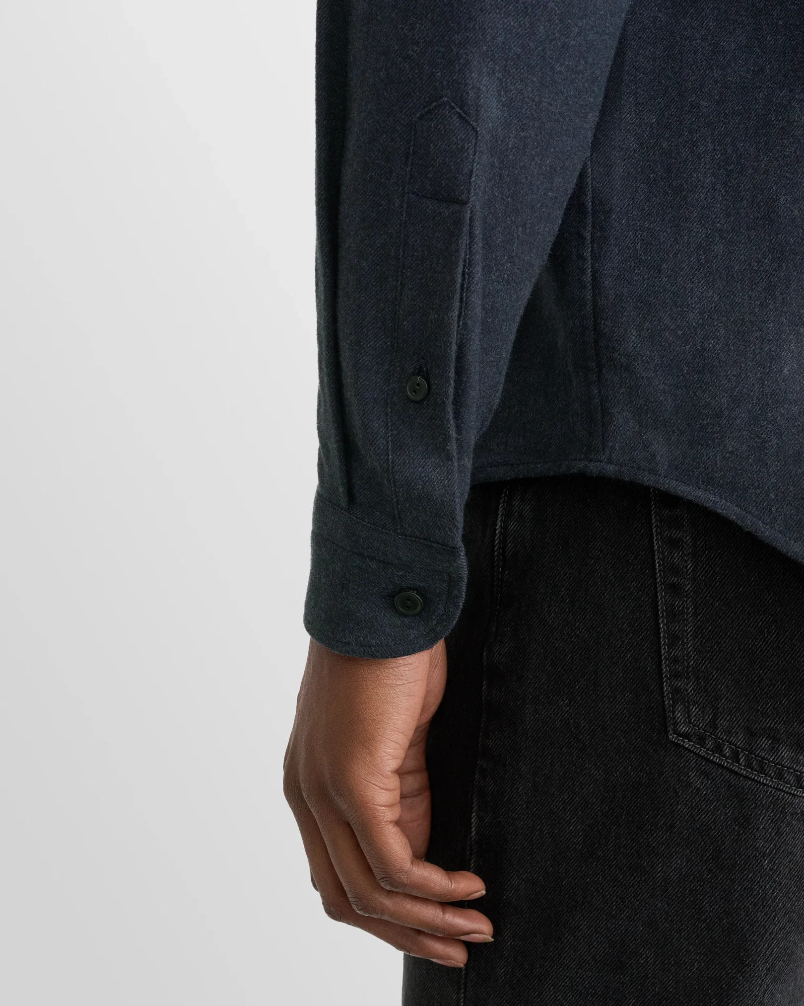 Eton - navy blue solid flannel shirt navy 266