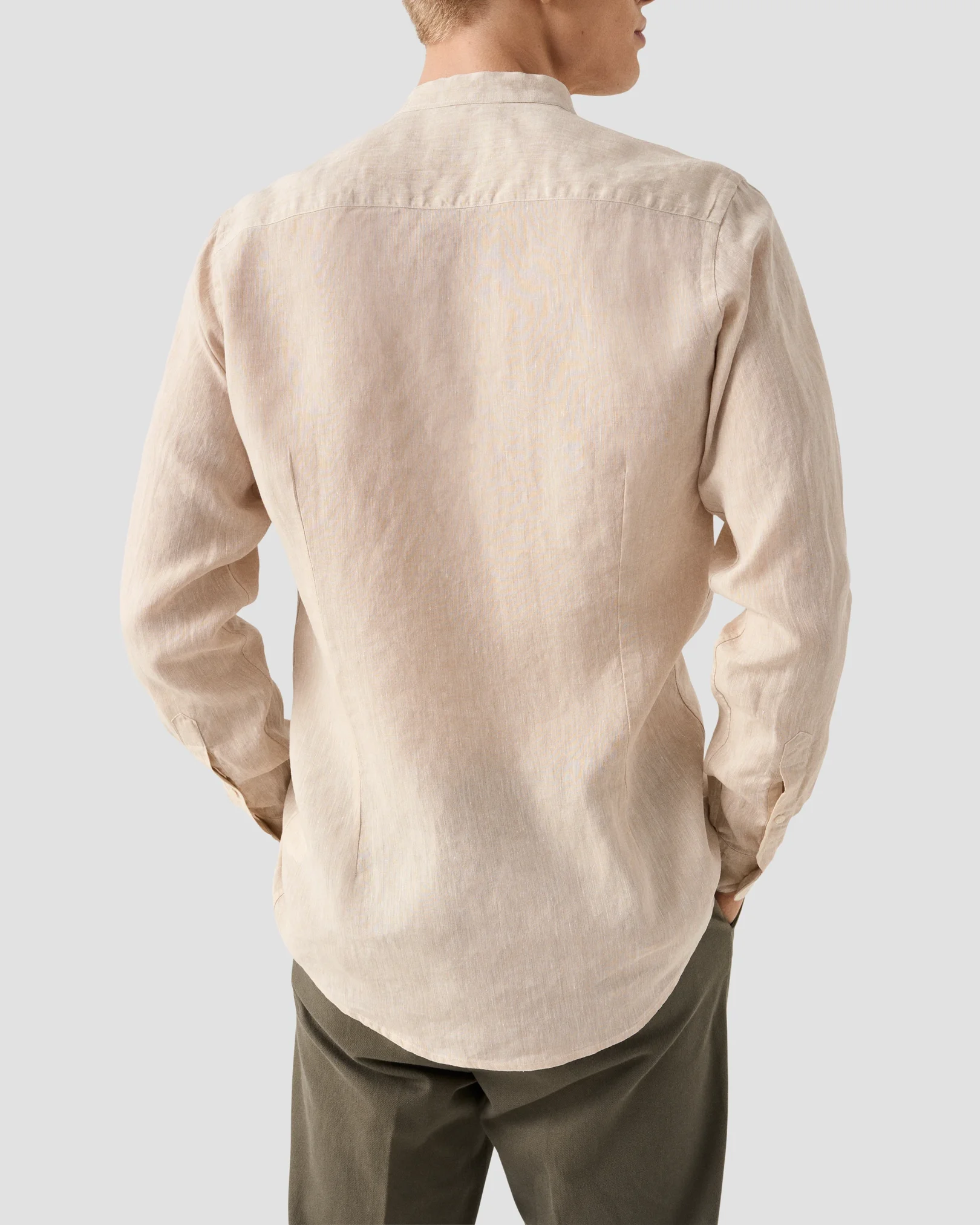 Eton - beige solid plain weave linen shirt band