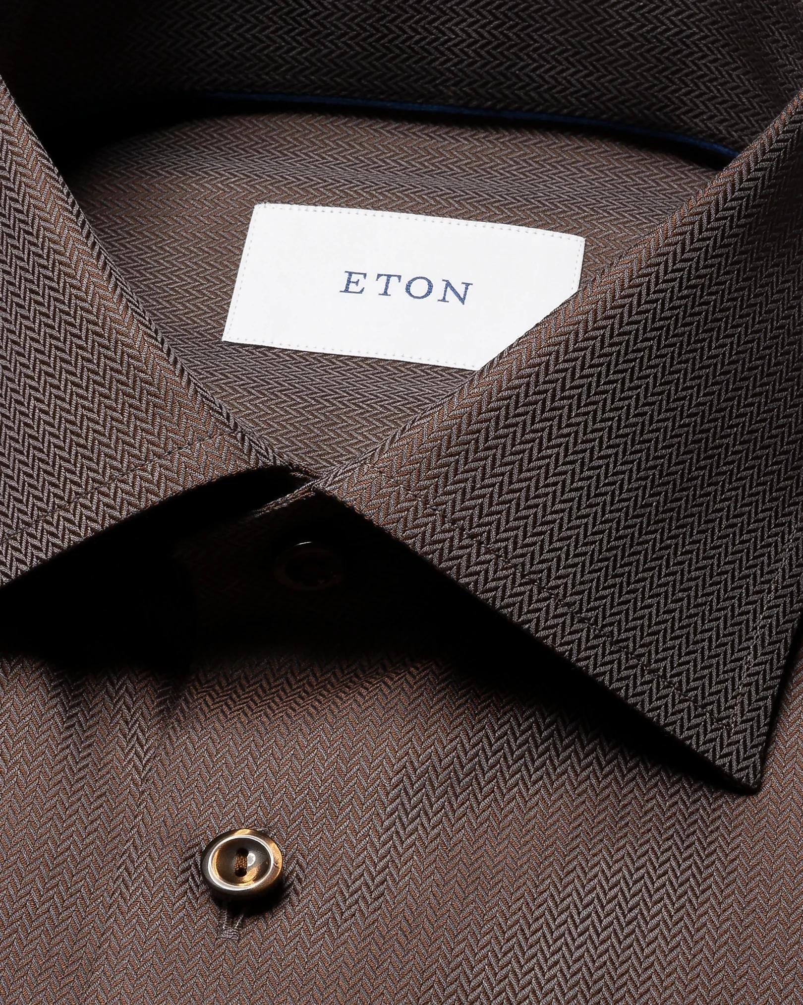 Eton - dark brown herringbone signature twill shirt