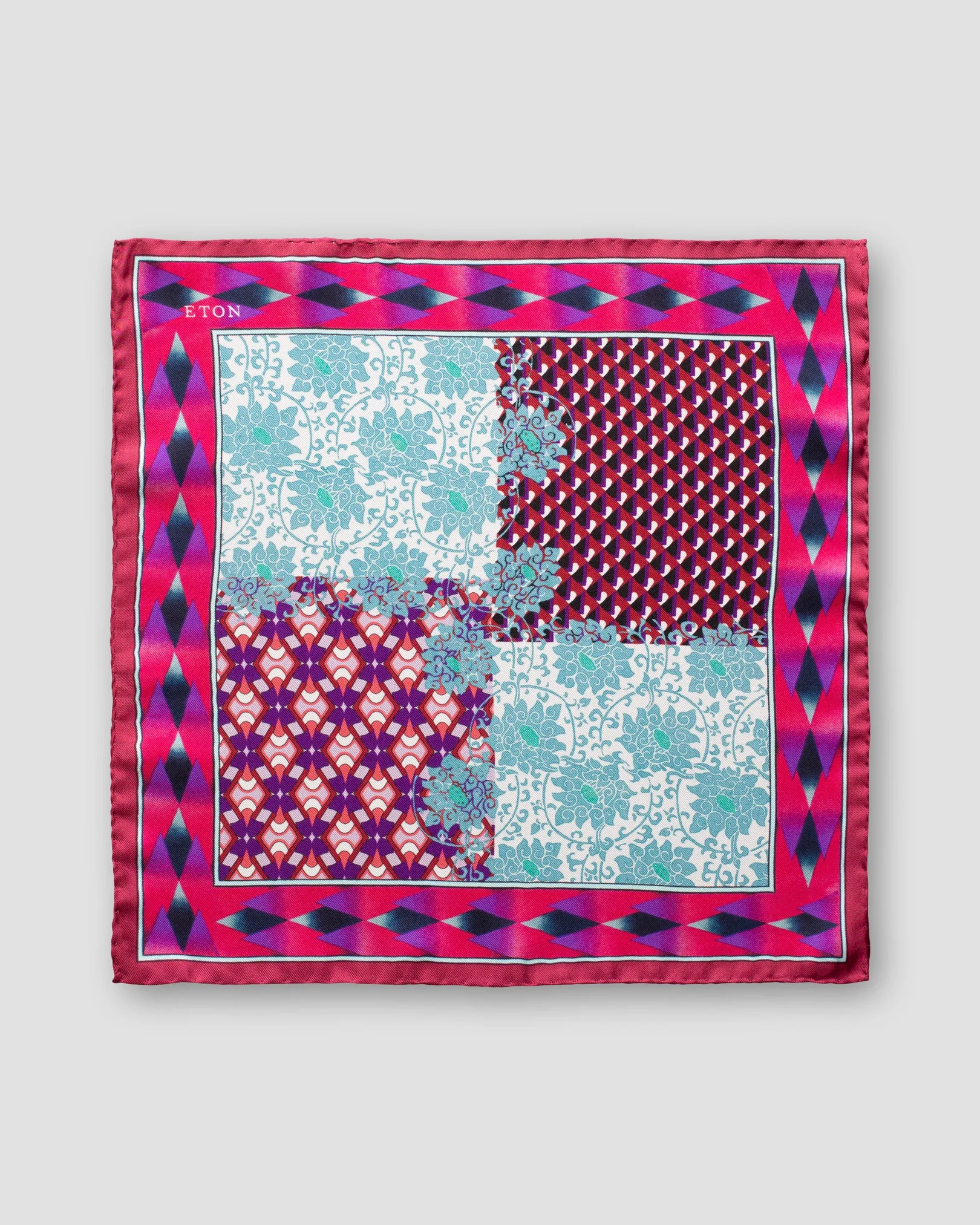 Eton - pink patchwork pocket square