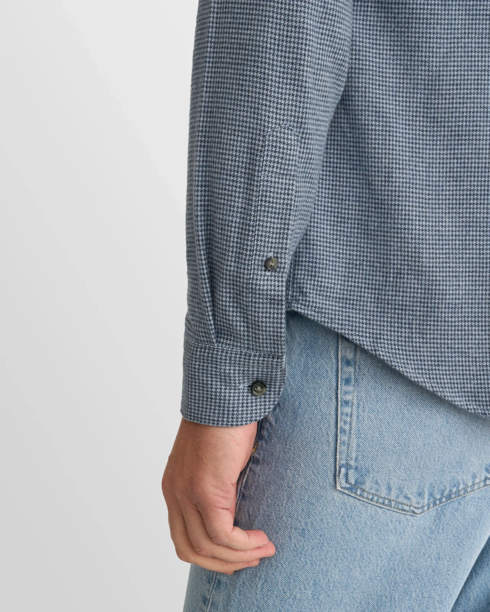Eton - mid blue houndstooth check flannel shirt