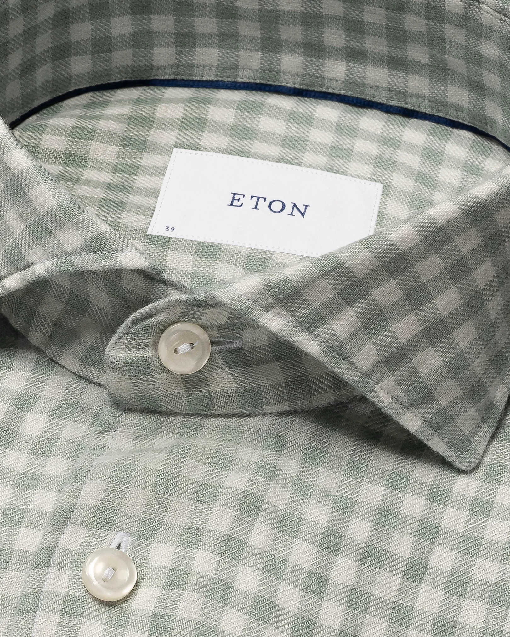 Eton - mid green checked linen twill shirt