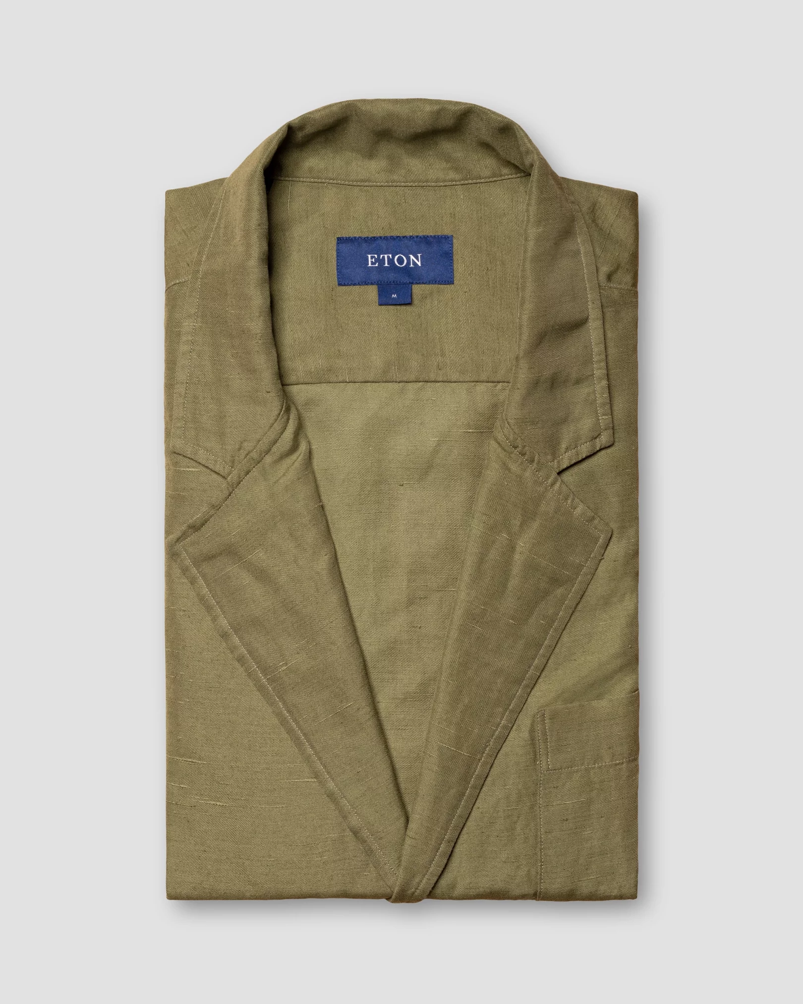 Eton - dark green cotton silk linen collar with no collarstand straight sleeve end regular