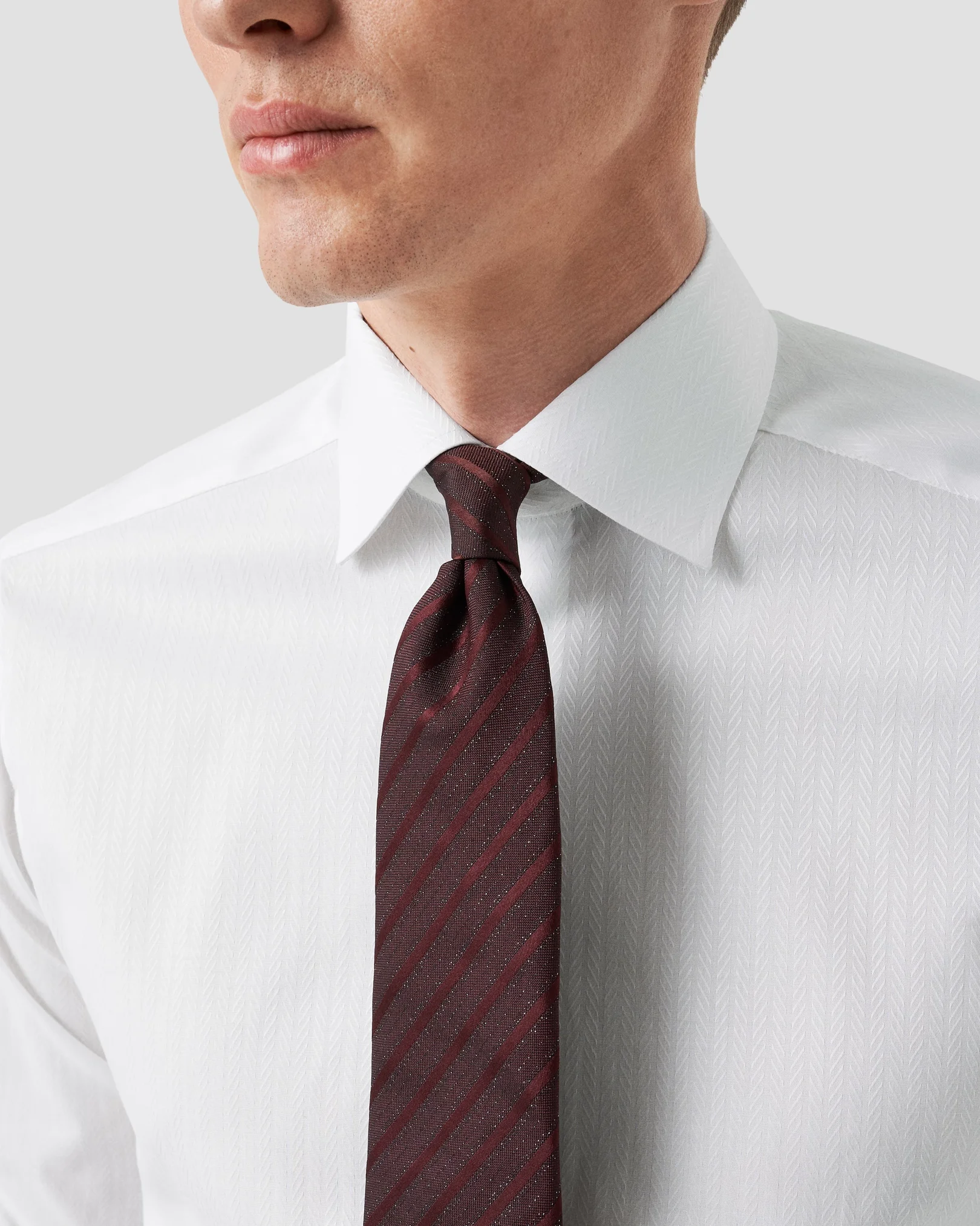 Eton - white textured herringbone shirt