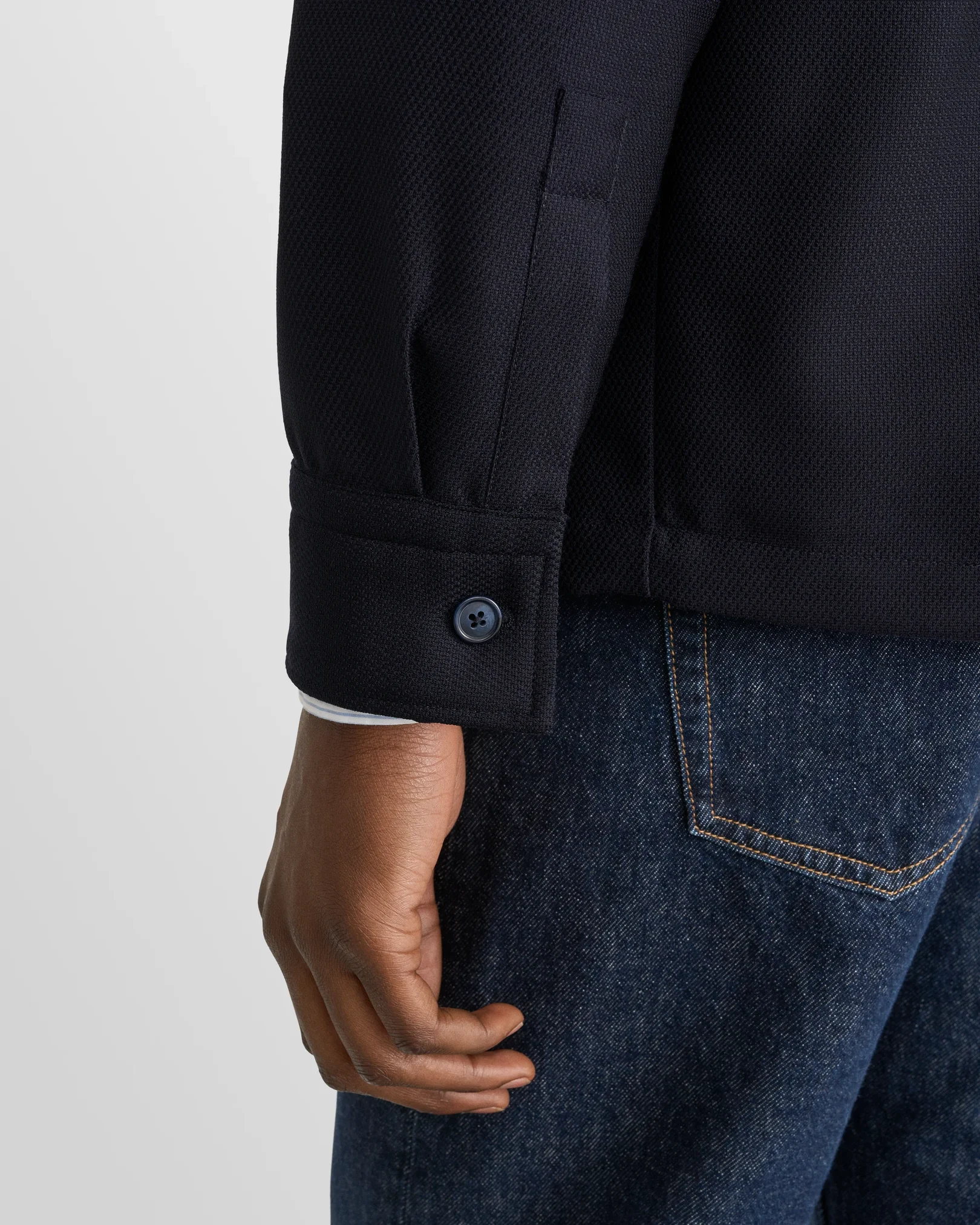 Eton - navy blue wool hopsack shirt jacket