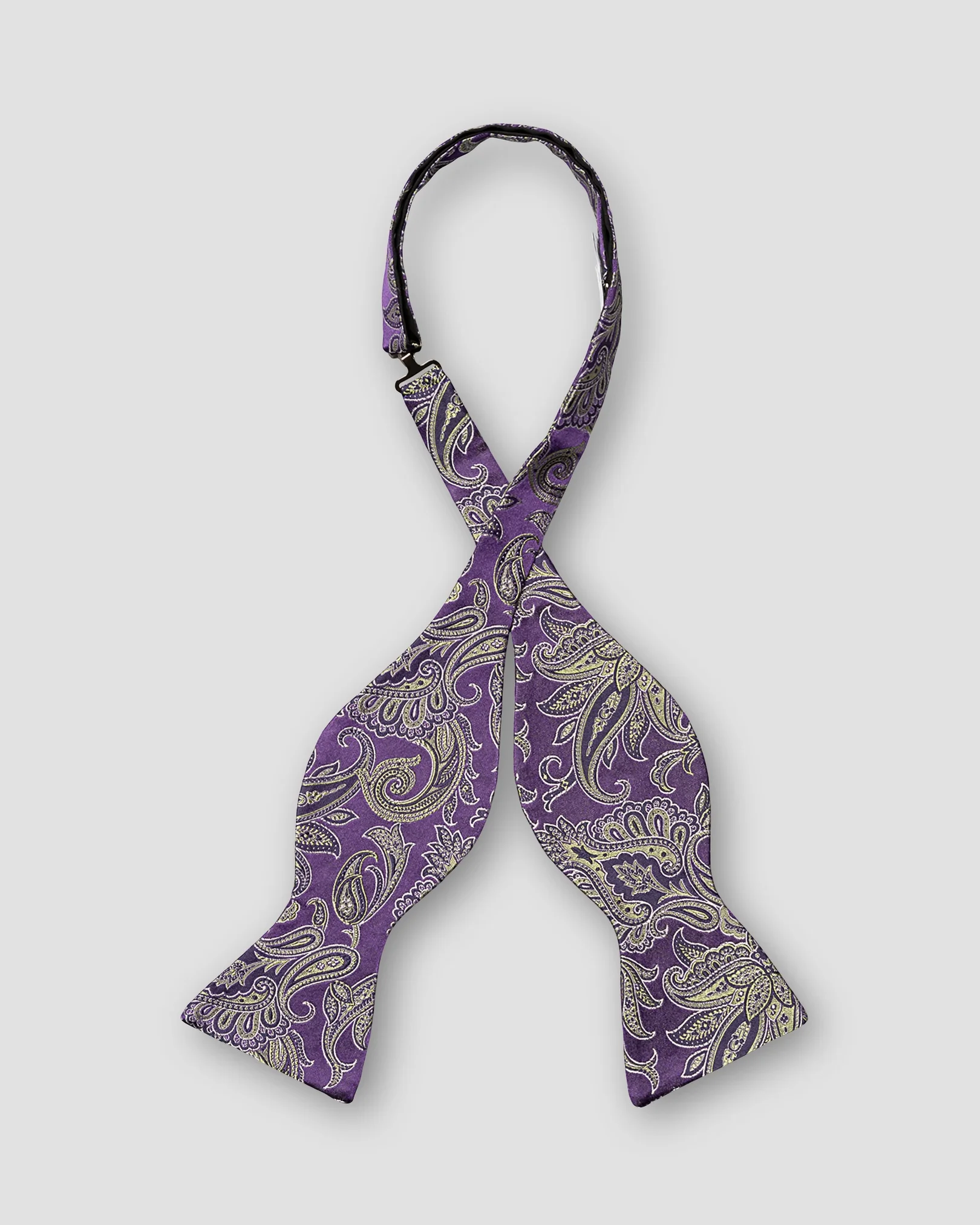 Eton - mid purple paisley silk bow tie self tied