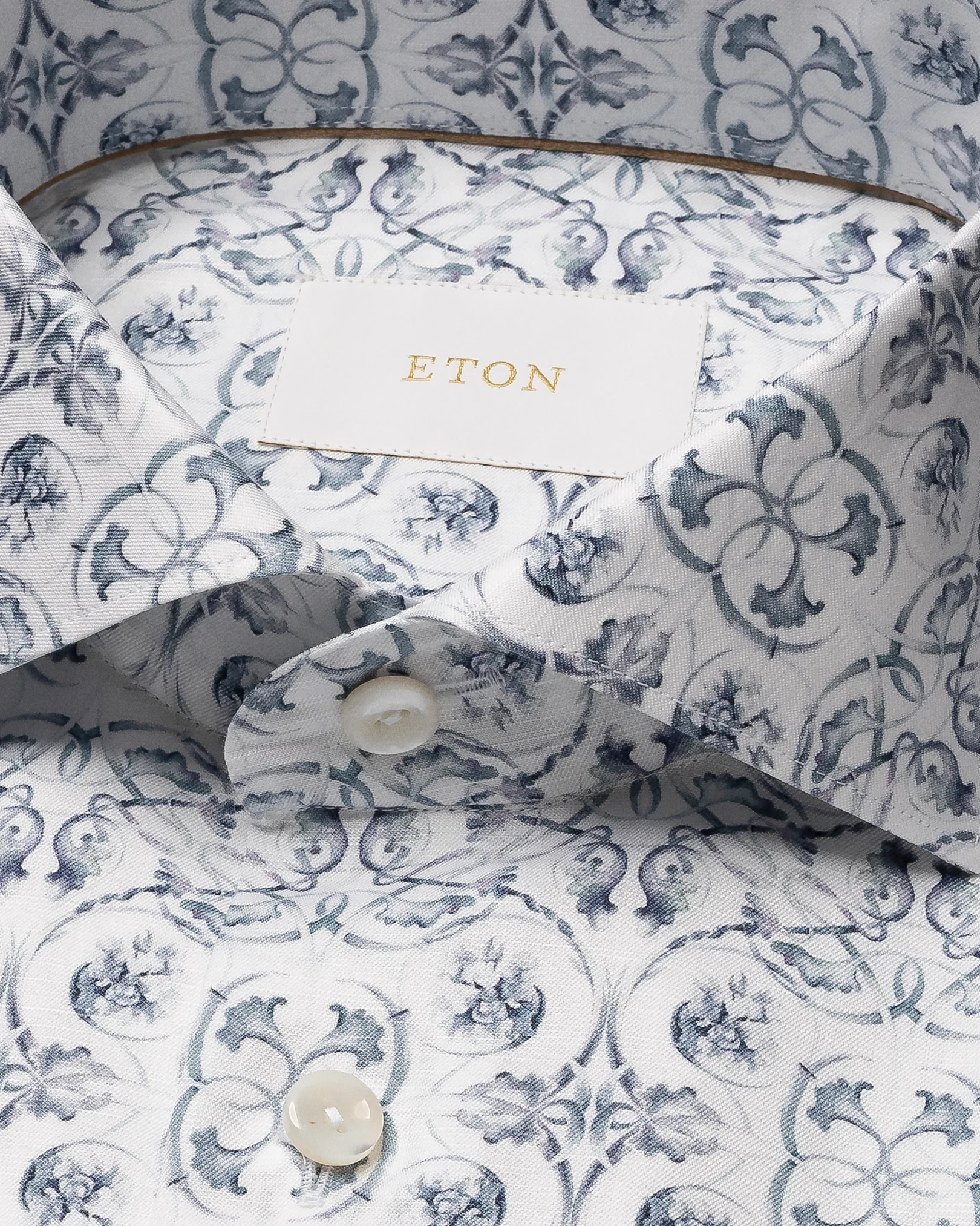 Eton - light blue floral cotton linen shirt