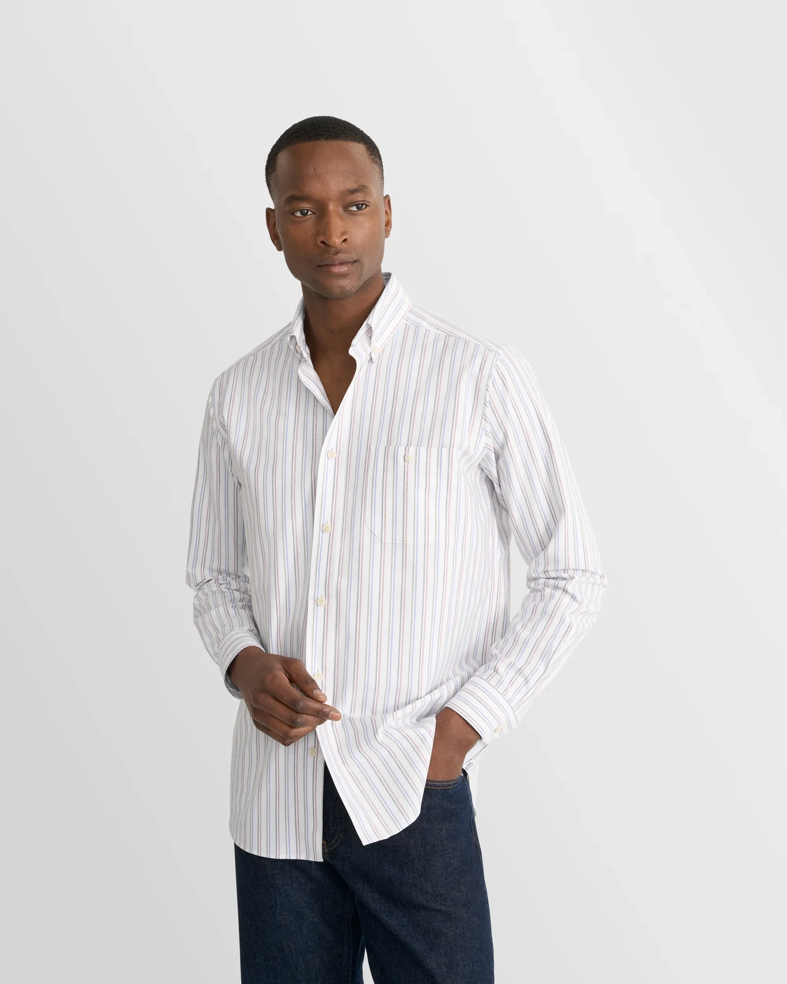Eton - white bold striped oxford shirt