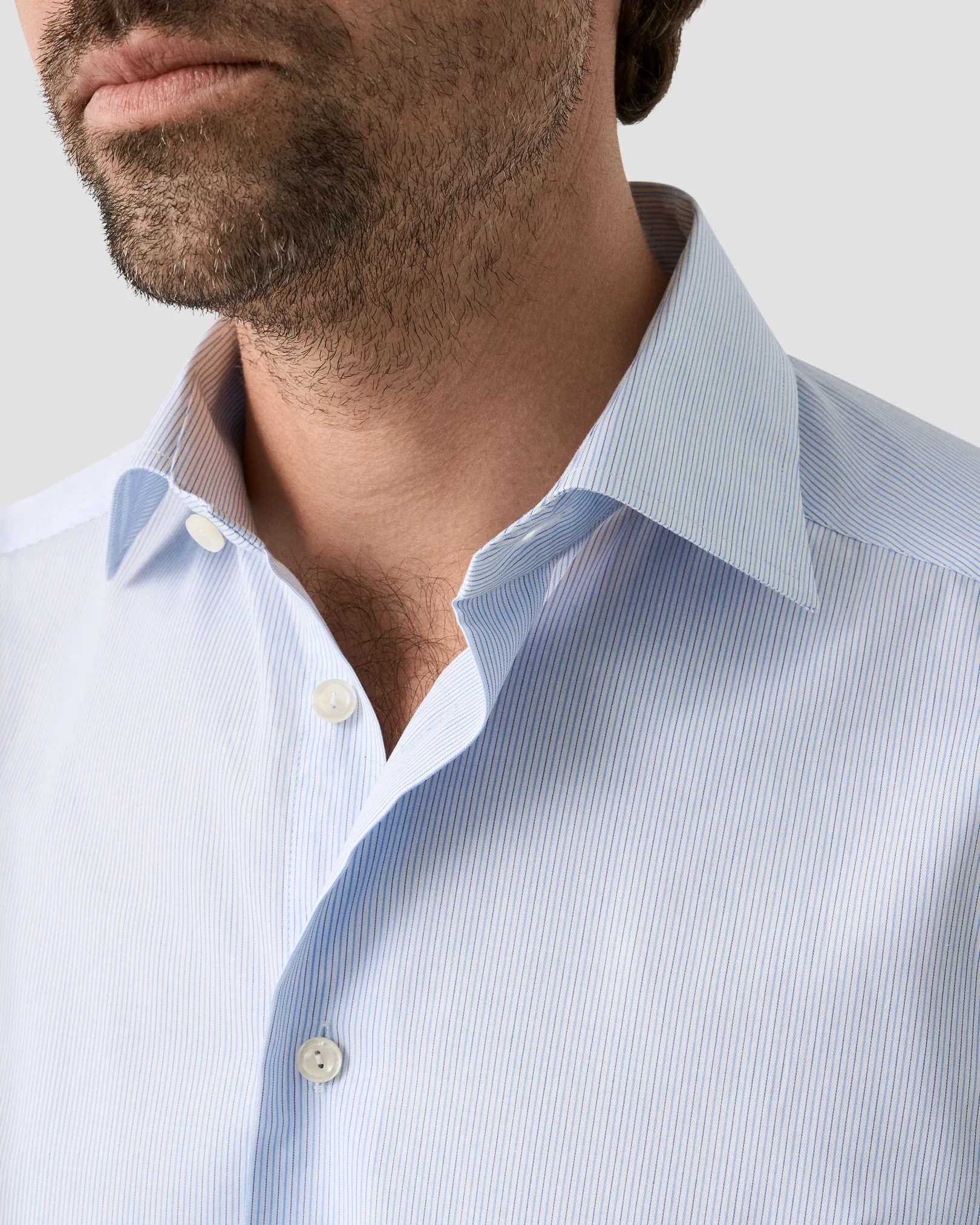 Eton - light blue striped fine twill shirt cut away single slim