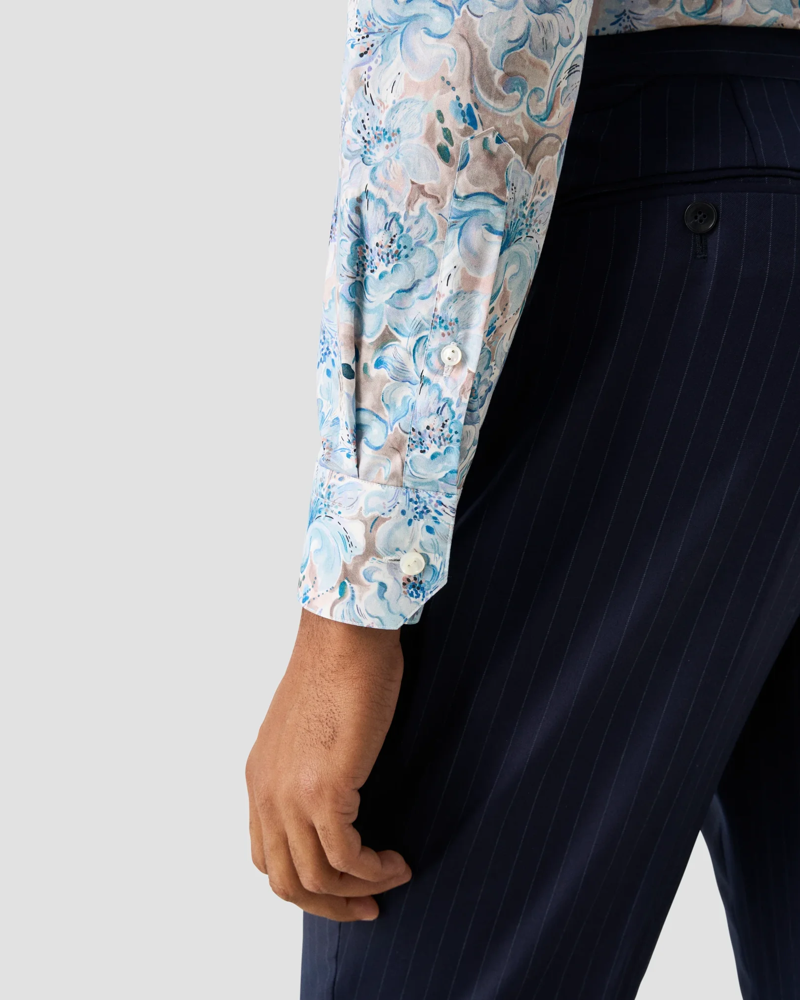 Eton - light blue floral print fine twill shirt