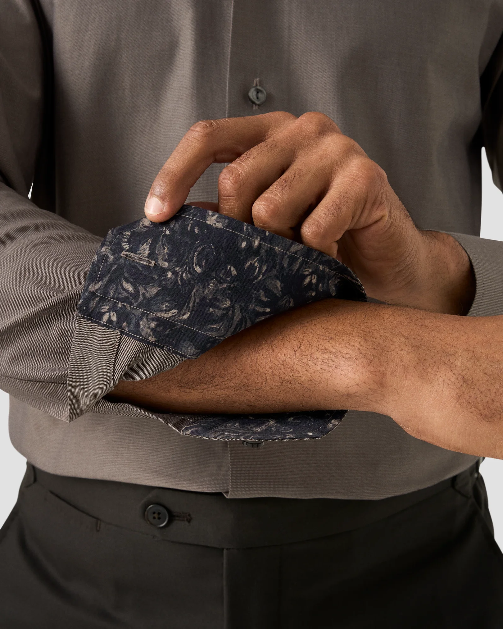 Eton - dark brown floral effect semi solid shirt