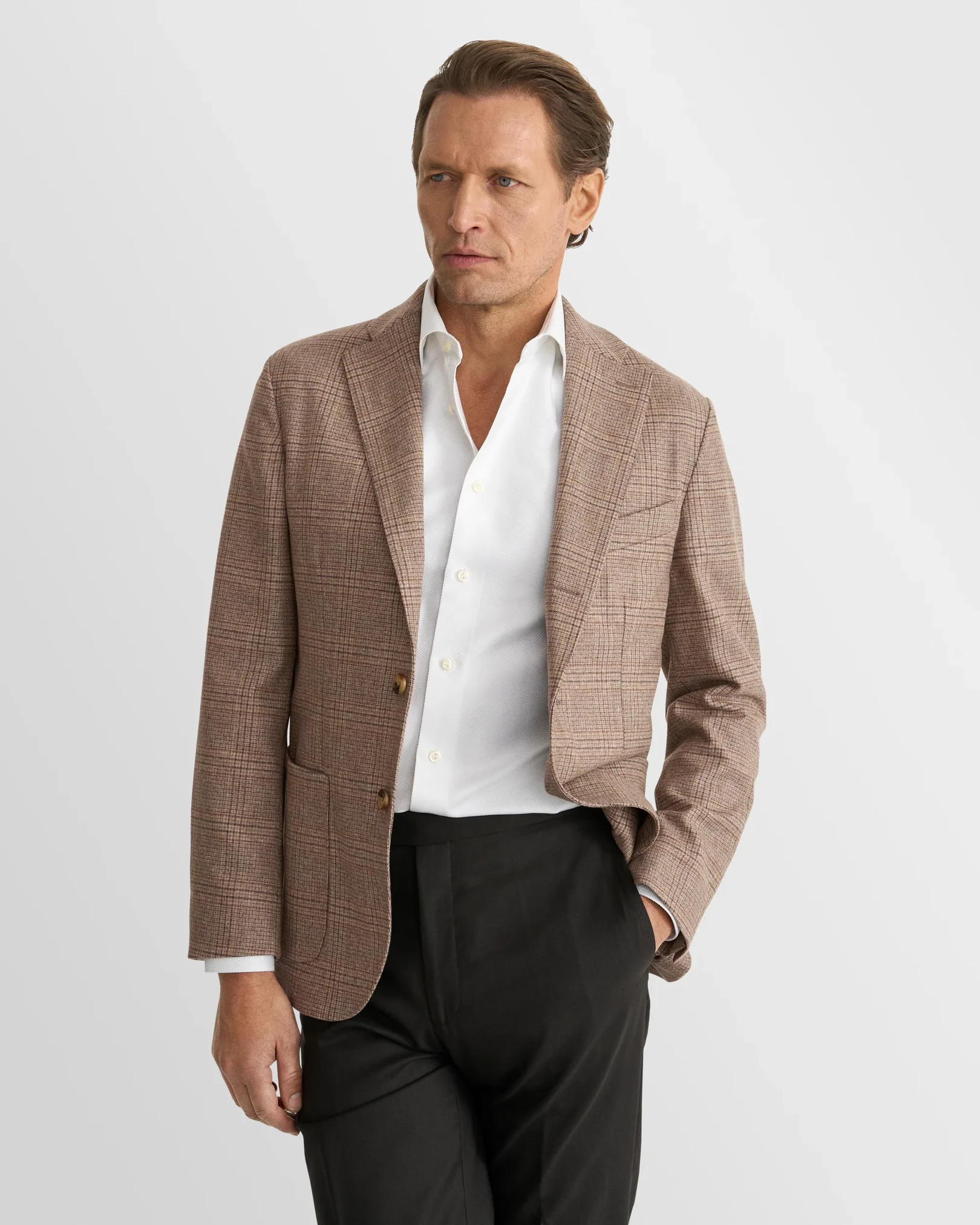 Eton - beige lana tech check flannel soft jacket