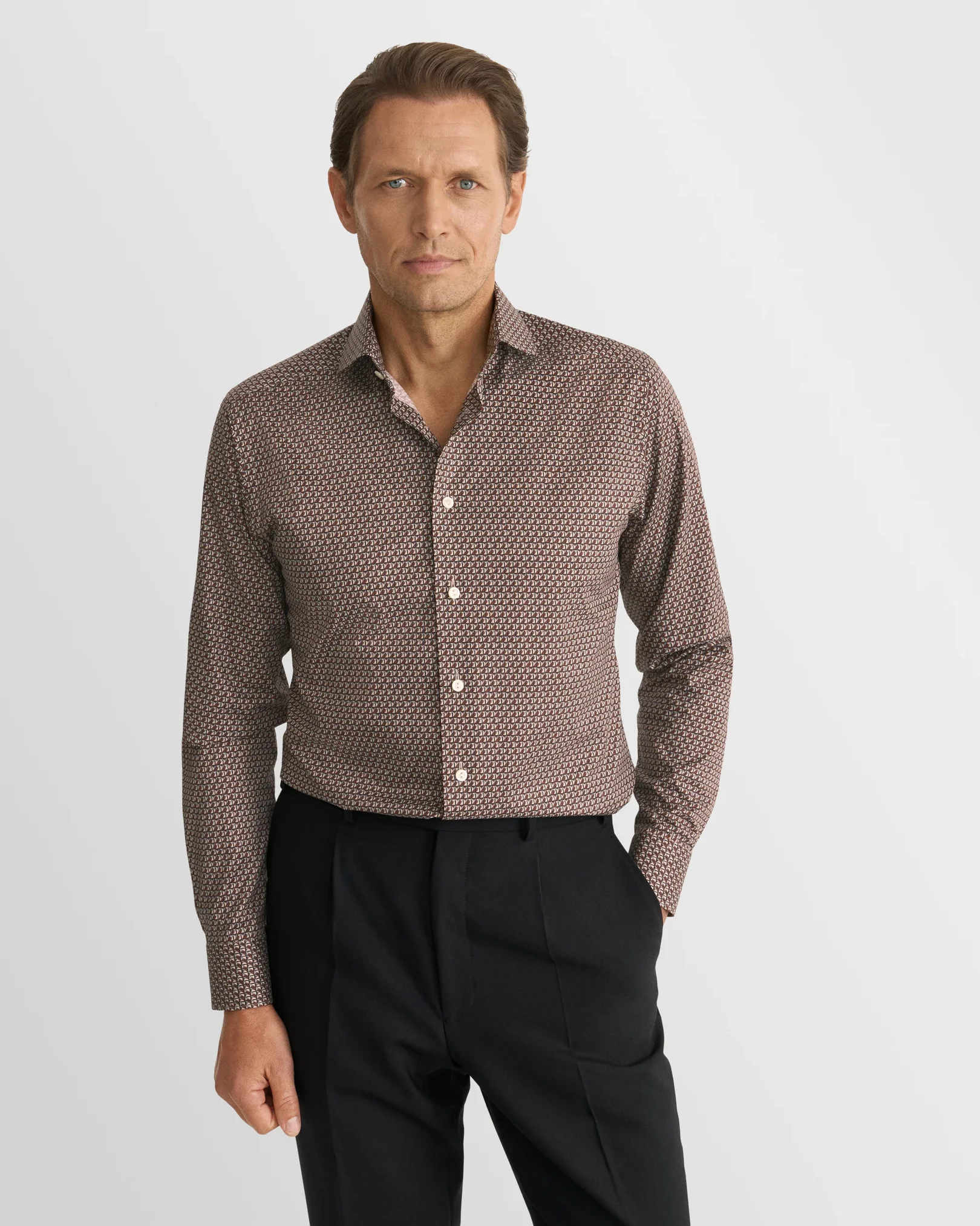 Eton - dark red geometric signature twill shirt