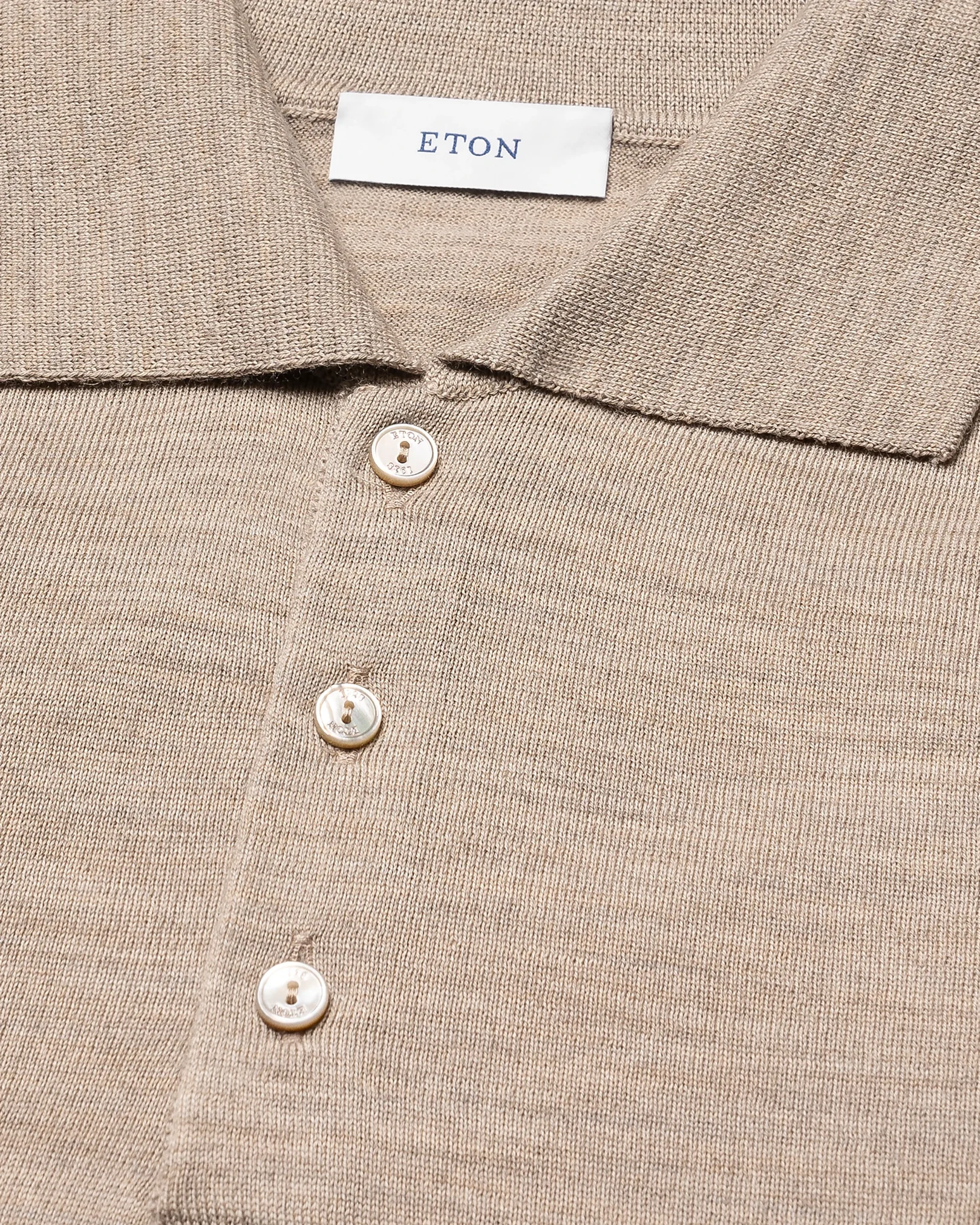 Eton - beige merino fine knit polo shirt