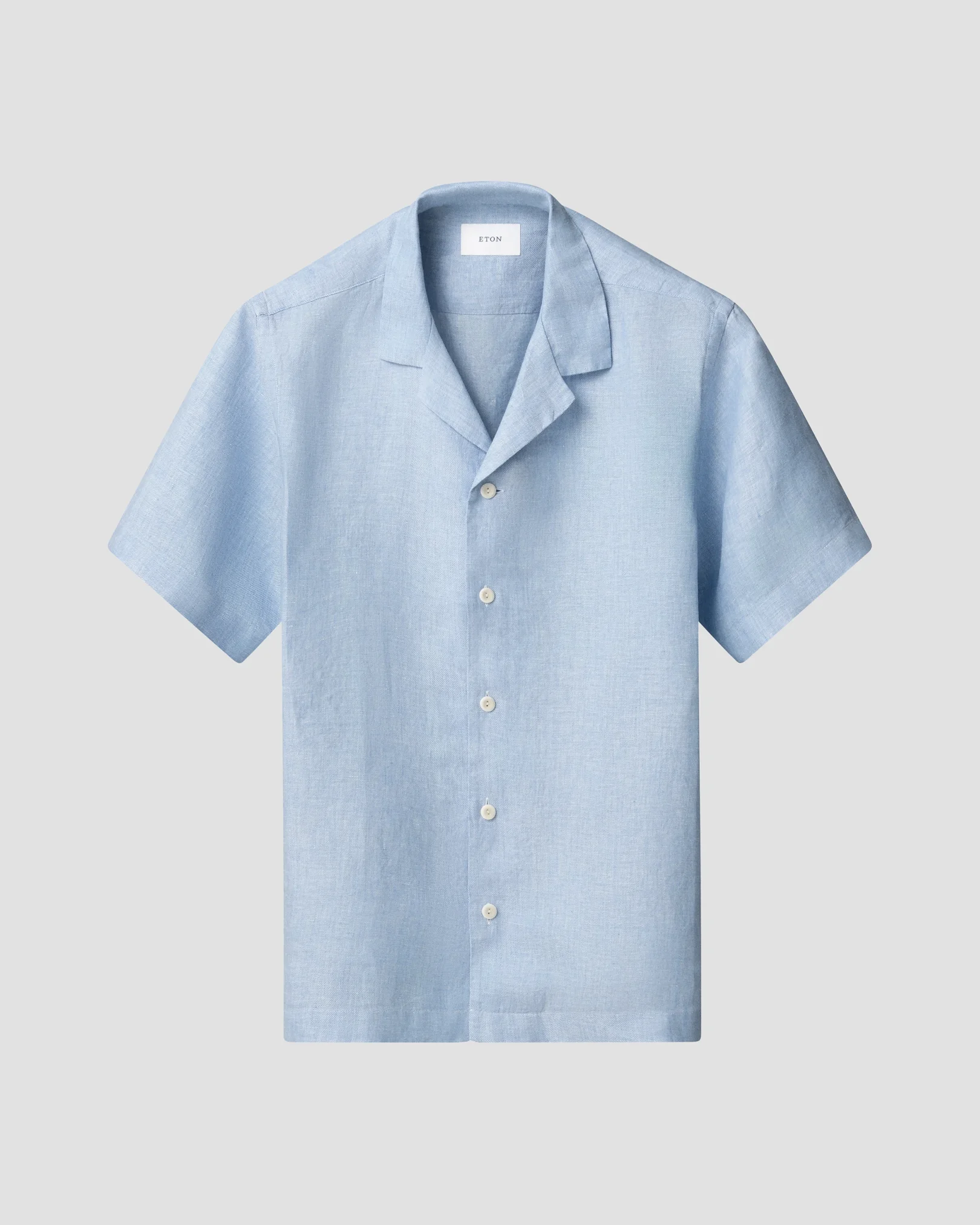 Eton - light blue solid linen twill resort shirt