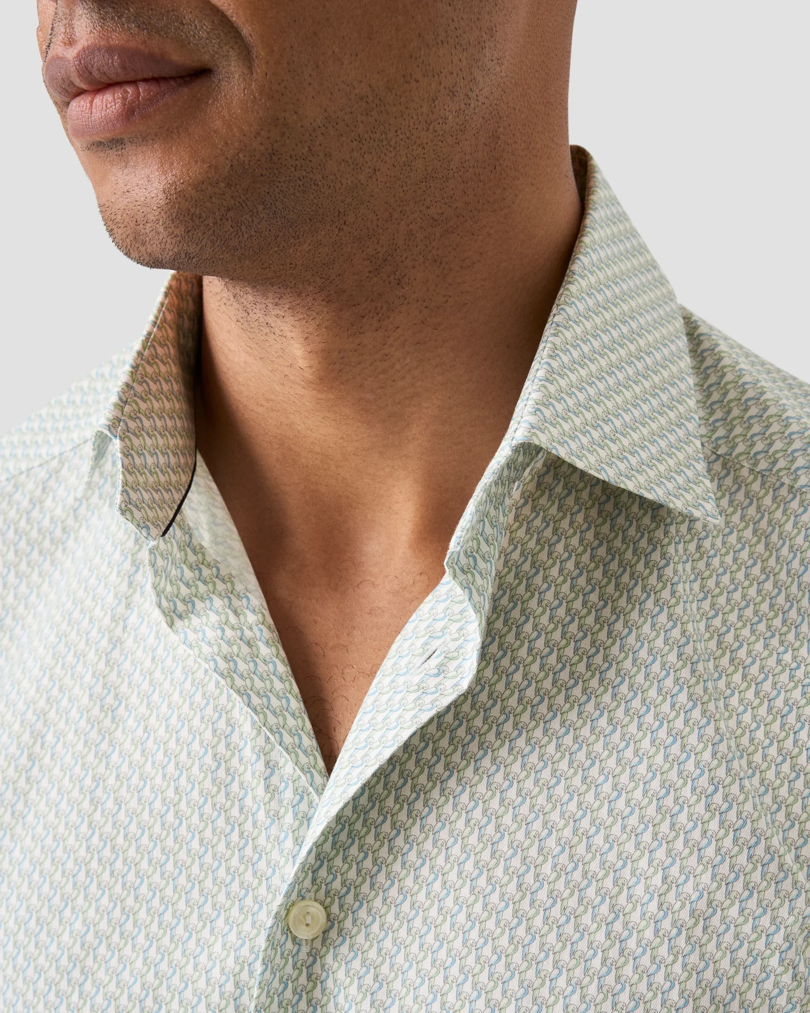 Eton - light green parrot print signature twill shirt