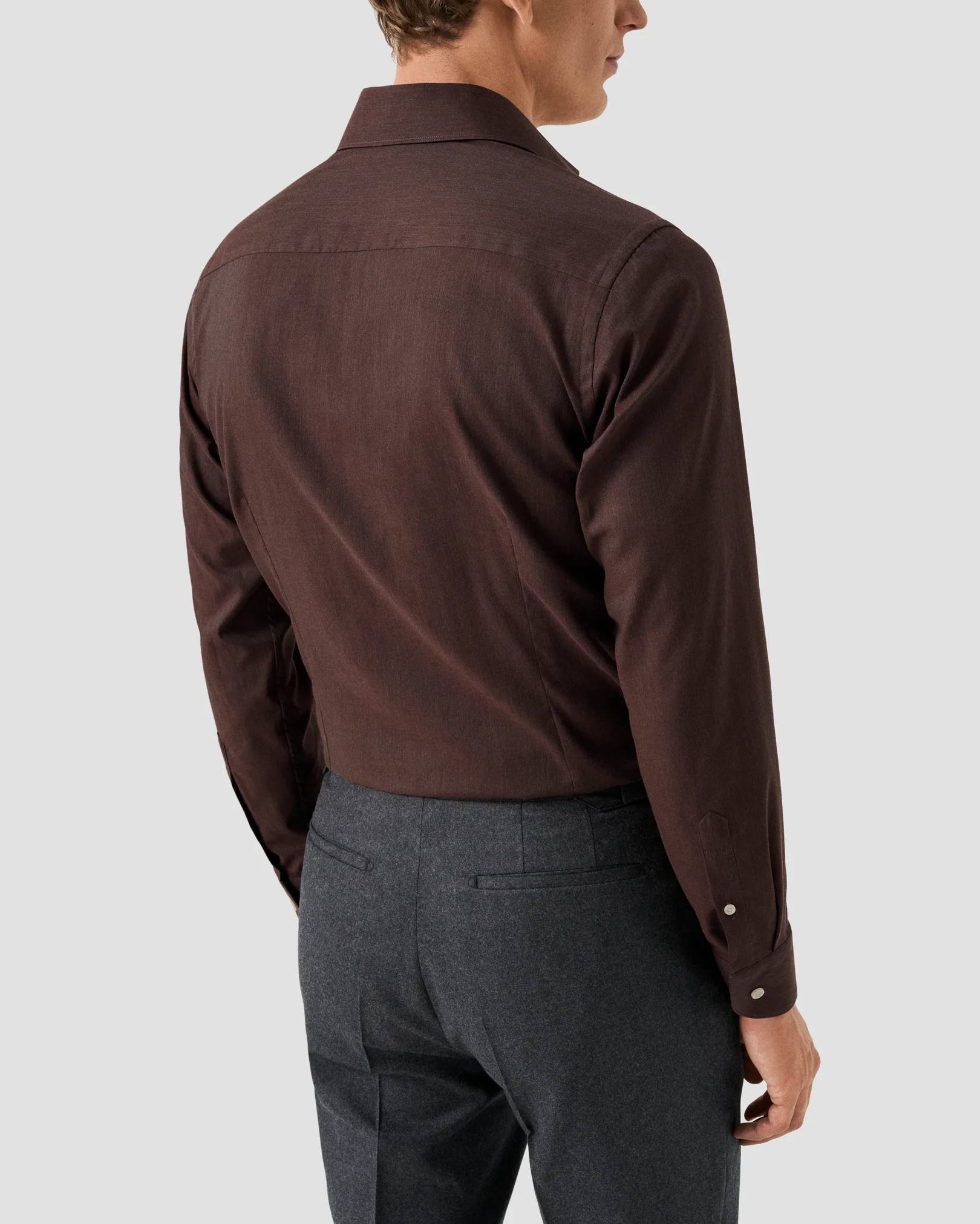 Eton - dark red solid signature flannel shirt