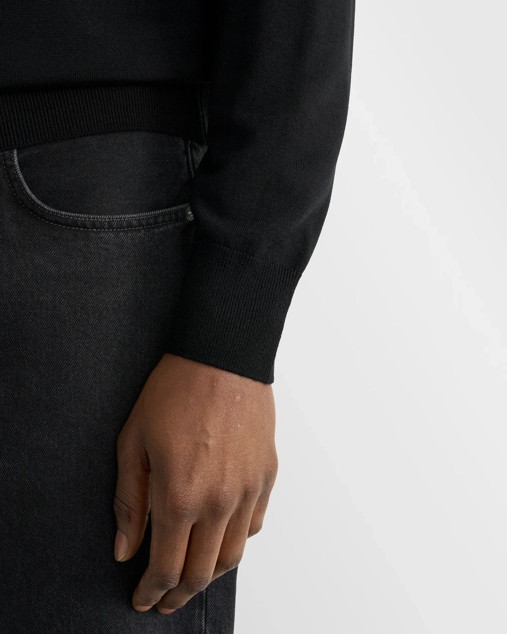 Eton - black merino fine knit polo shirt