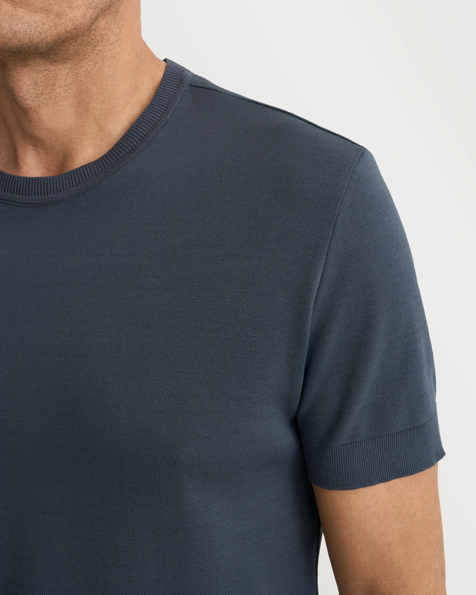 Eton - dark blue self rib cotton t shirt