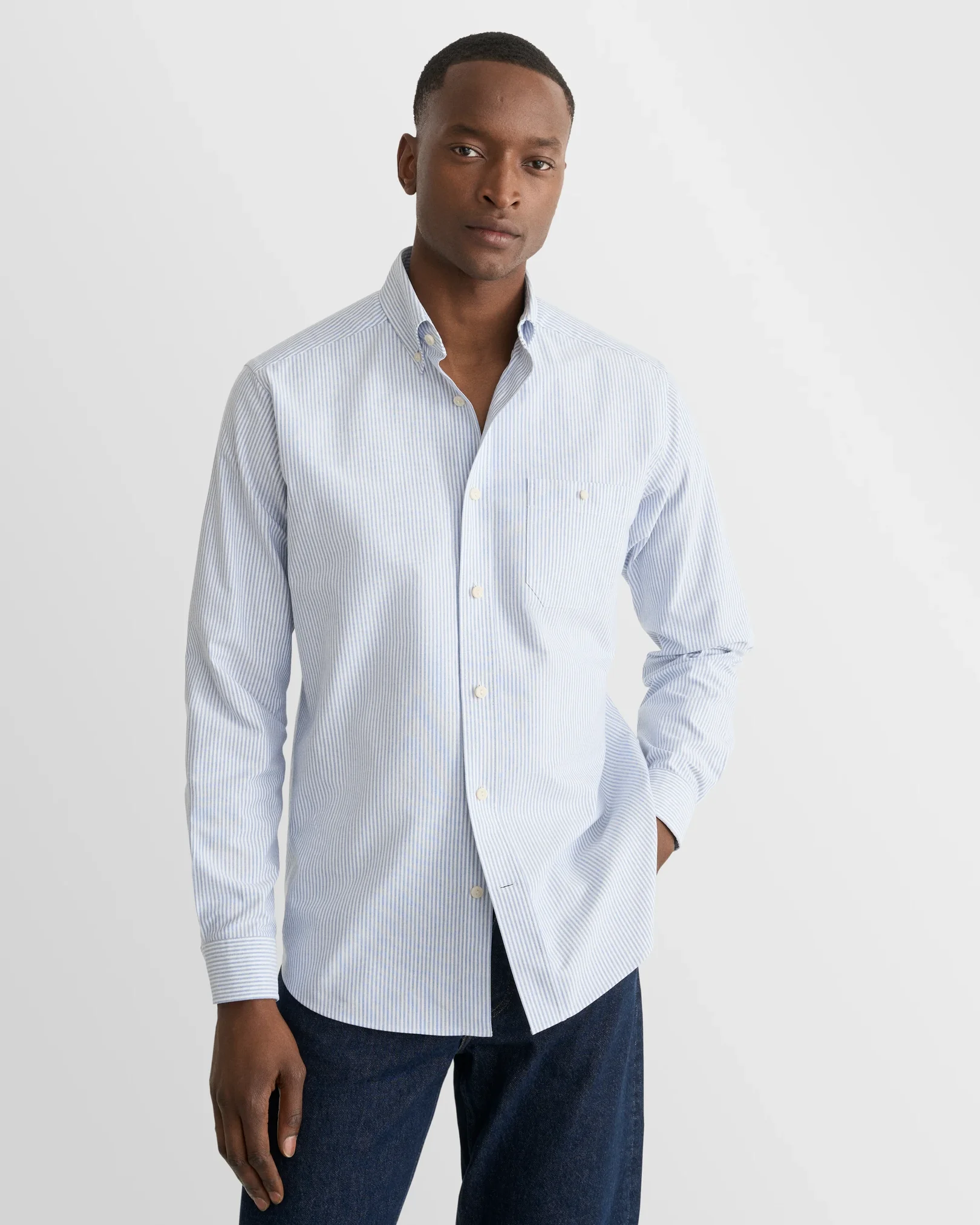 Eton - mid blue striped oxford shirt