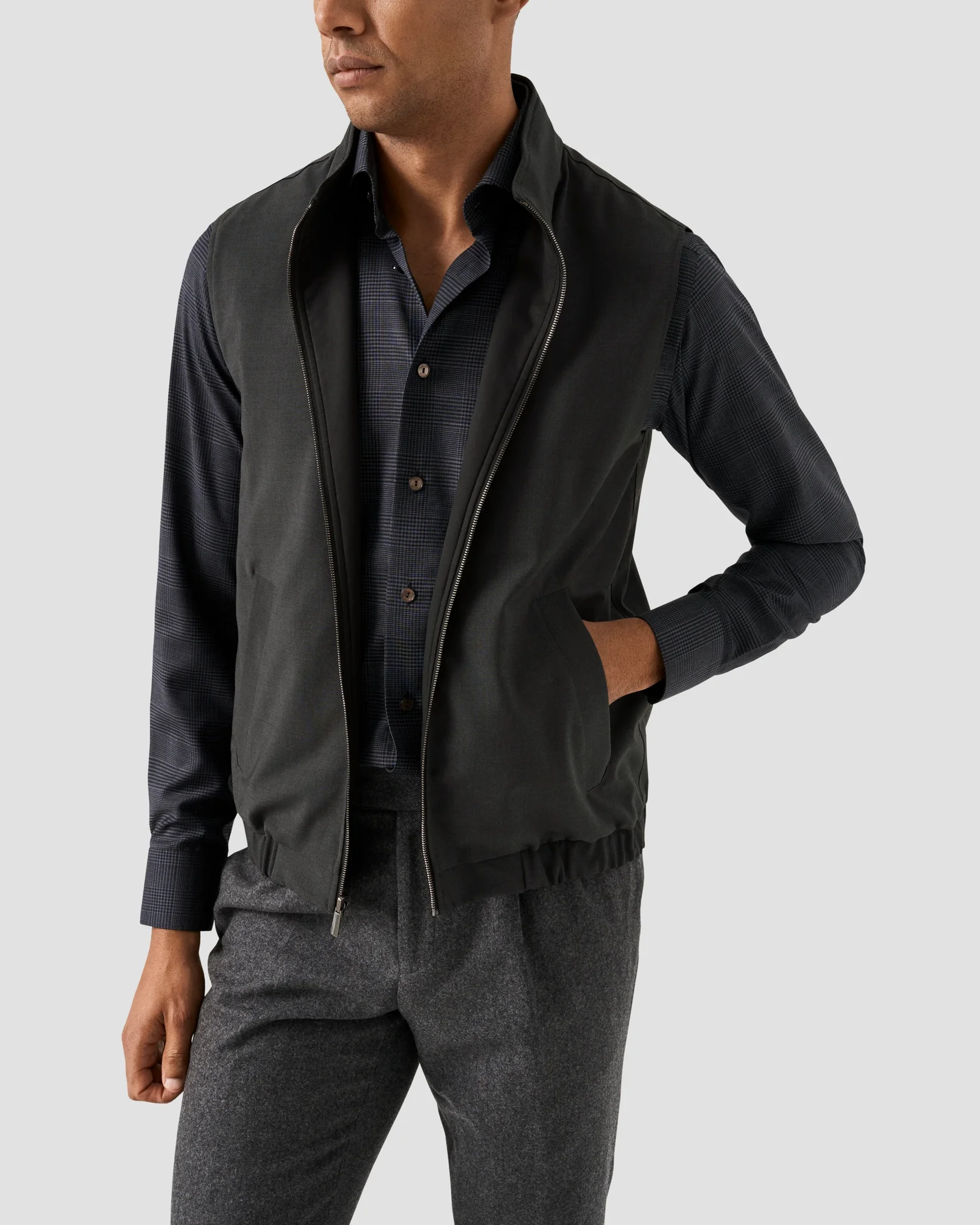 Eton - grey check merino shirt