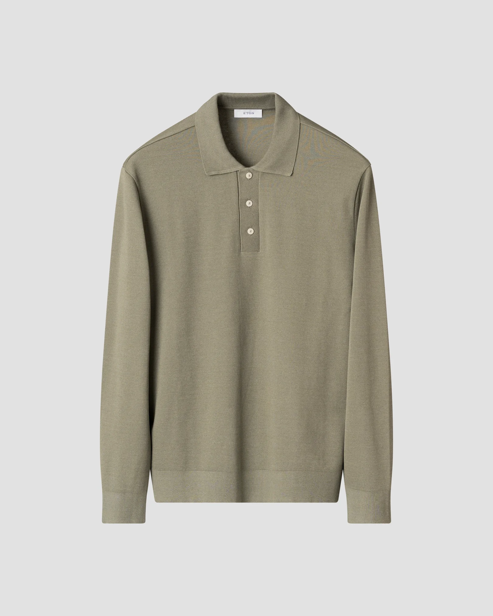 Eton - light green self rib cotton polo shirt