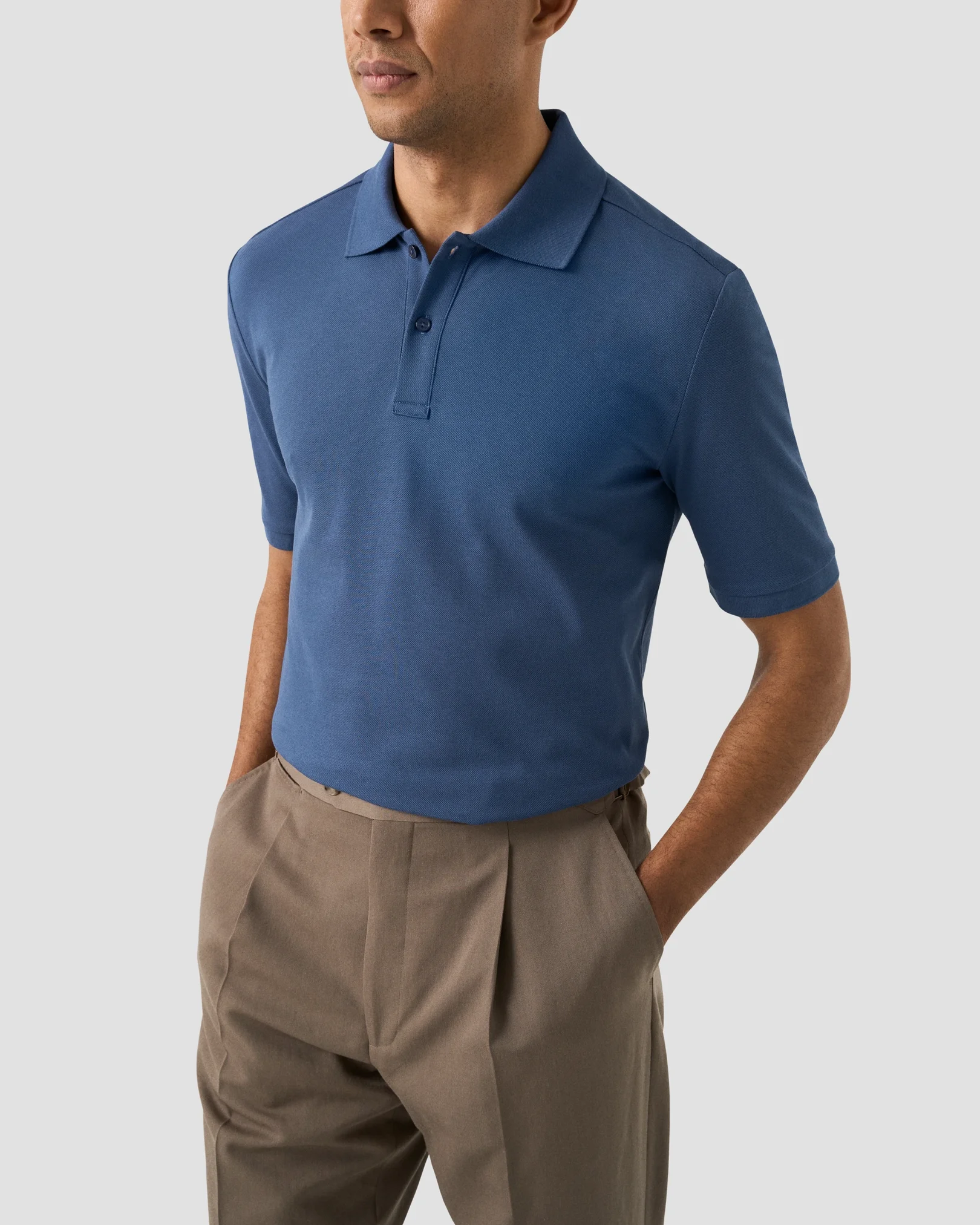 Eton - mid blue pima cotton pique polo