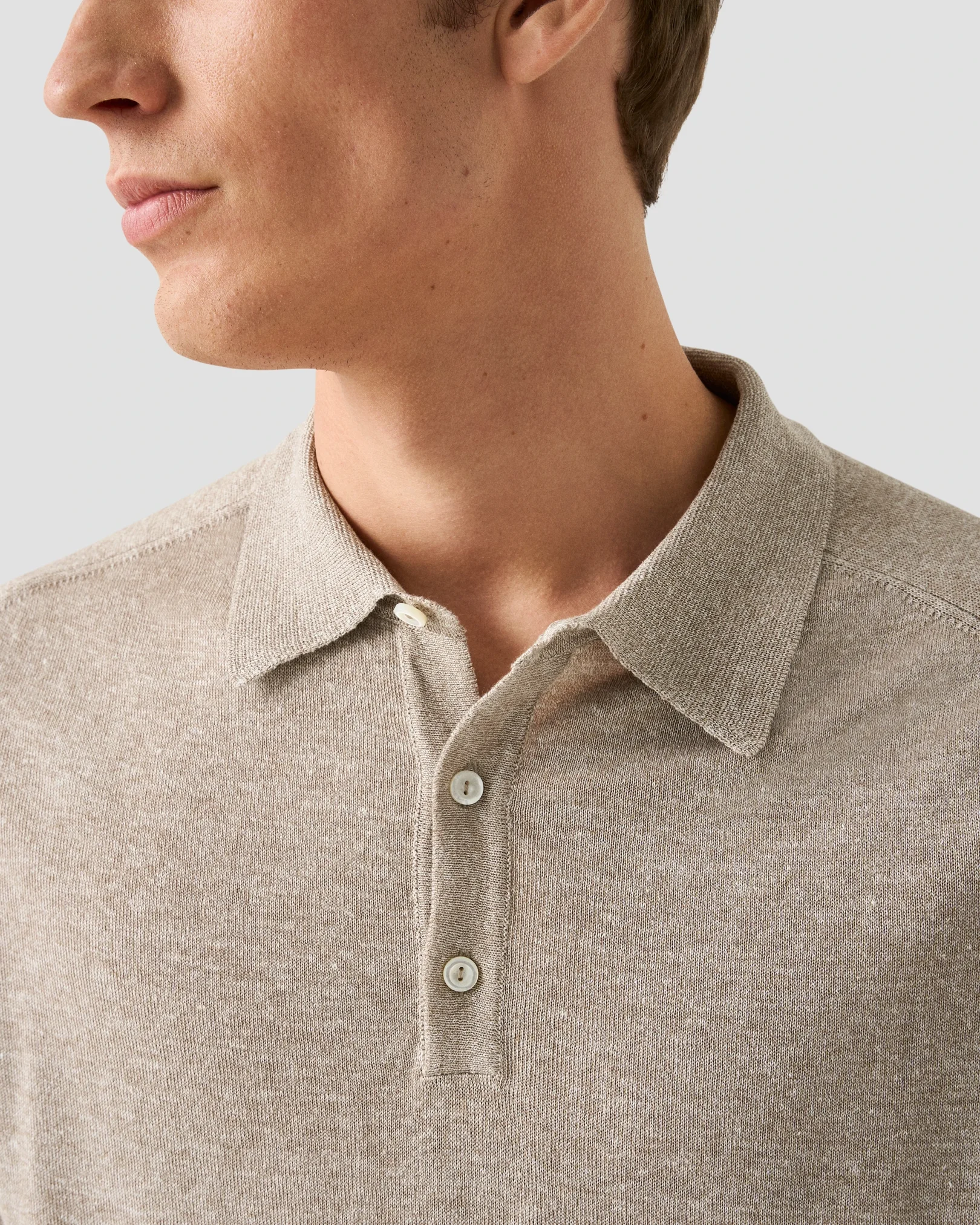 Eton - beige cotton linen fine knit polo