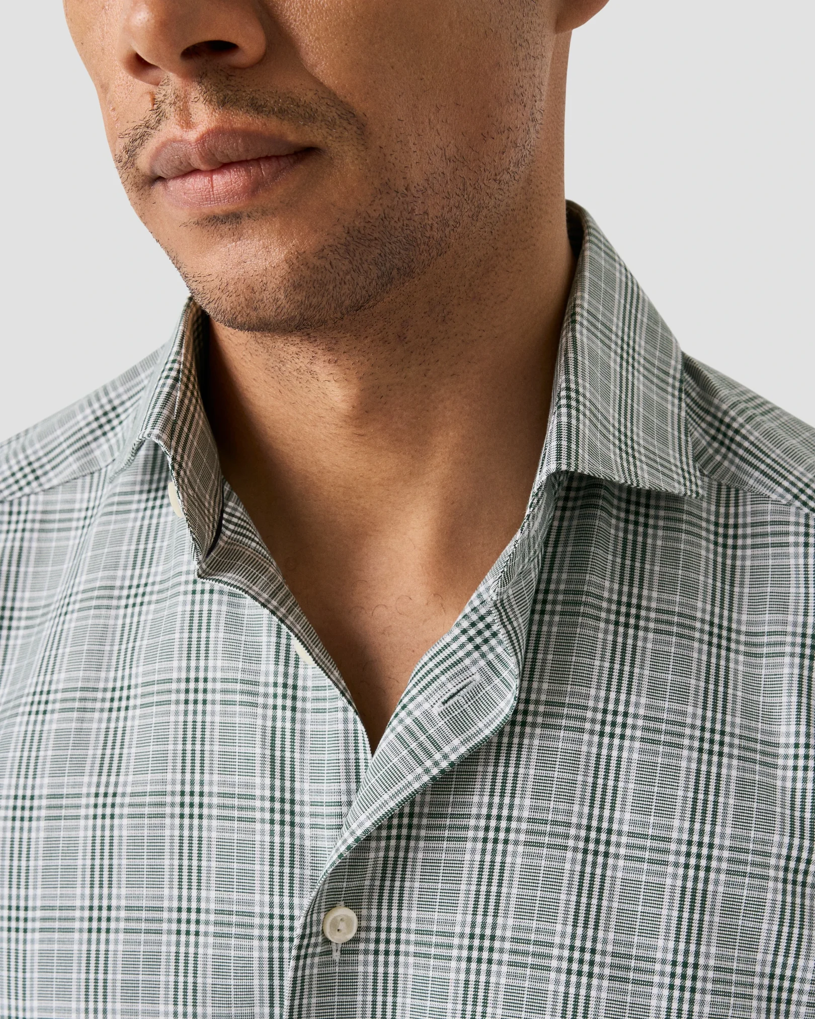 Eton - dark green prince of wales check twill shirt