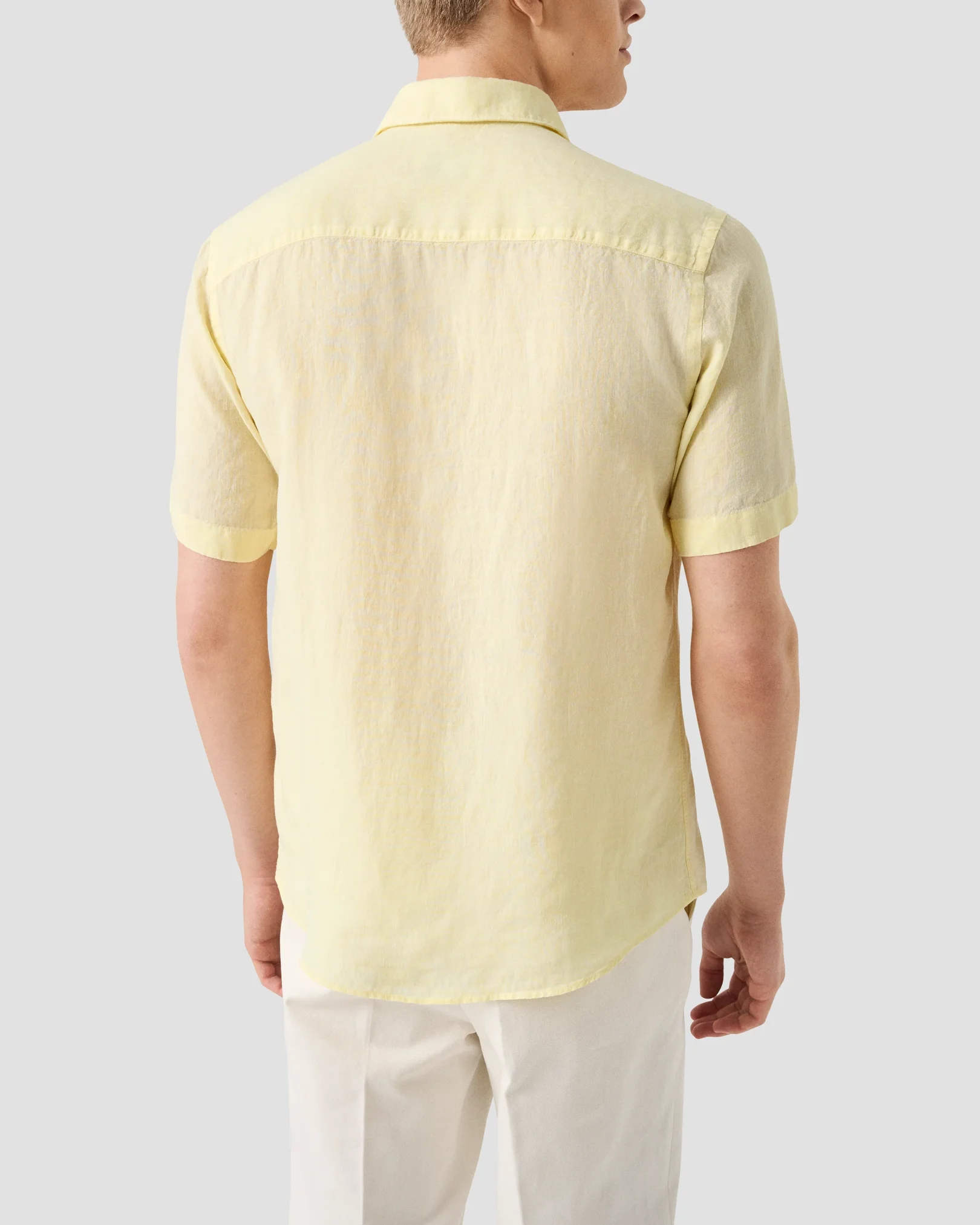 Eton - yellow solid short sleeve linen shirt